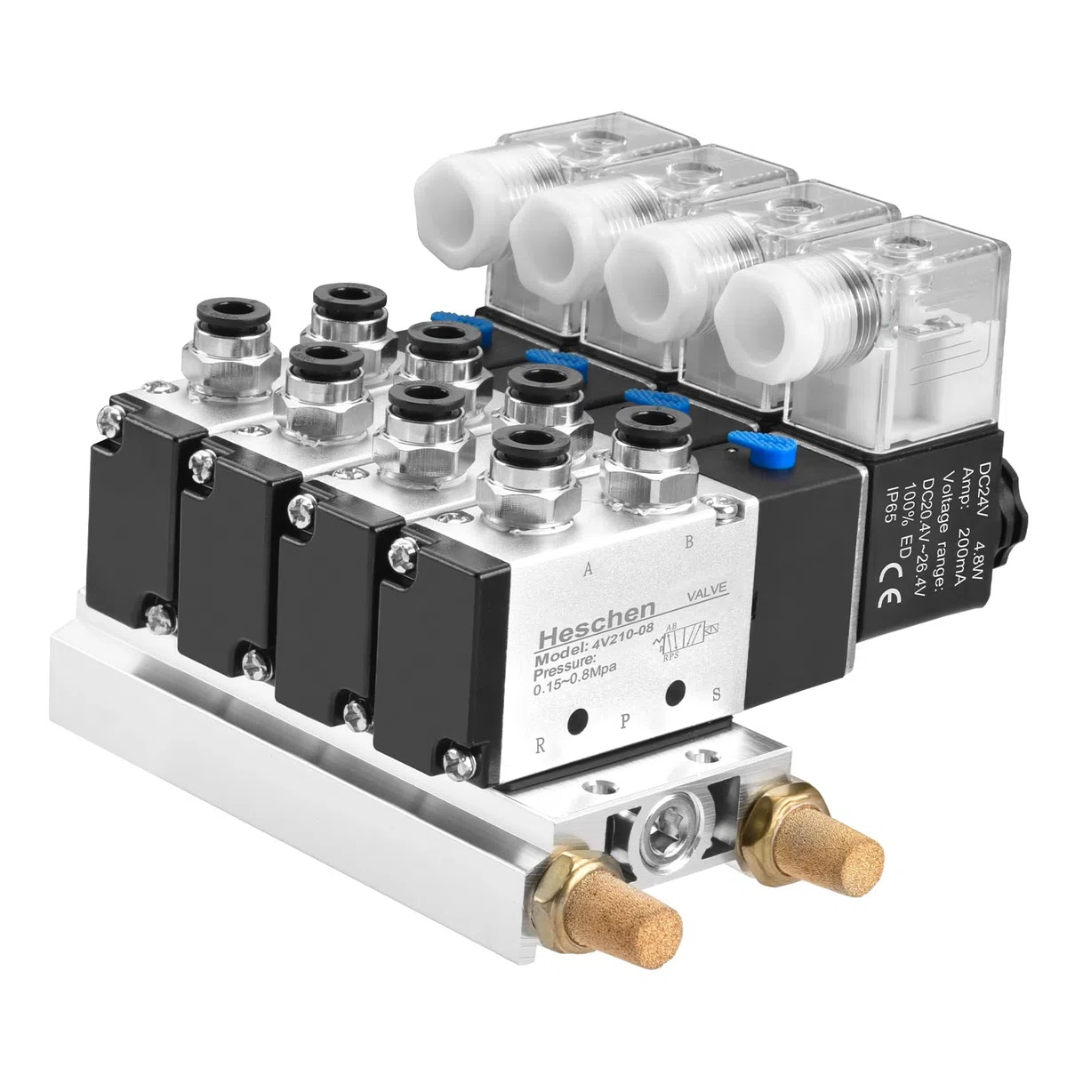 Heschen 4V210-08 Elettrico Pneumatico 4 Valvola Elettrica 24V PT1/4 5 Vie 2 Posizioni Manifold Base Marmitta Rapida Raccordi Set