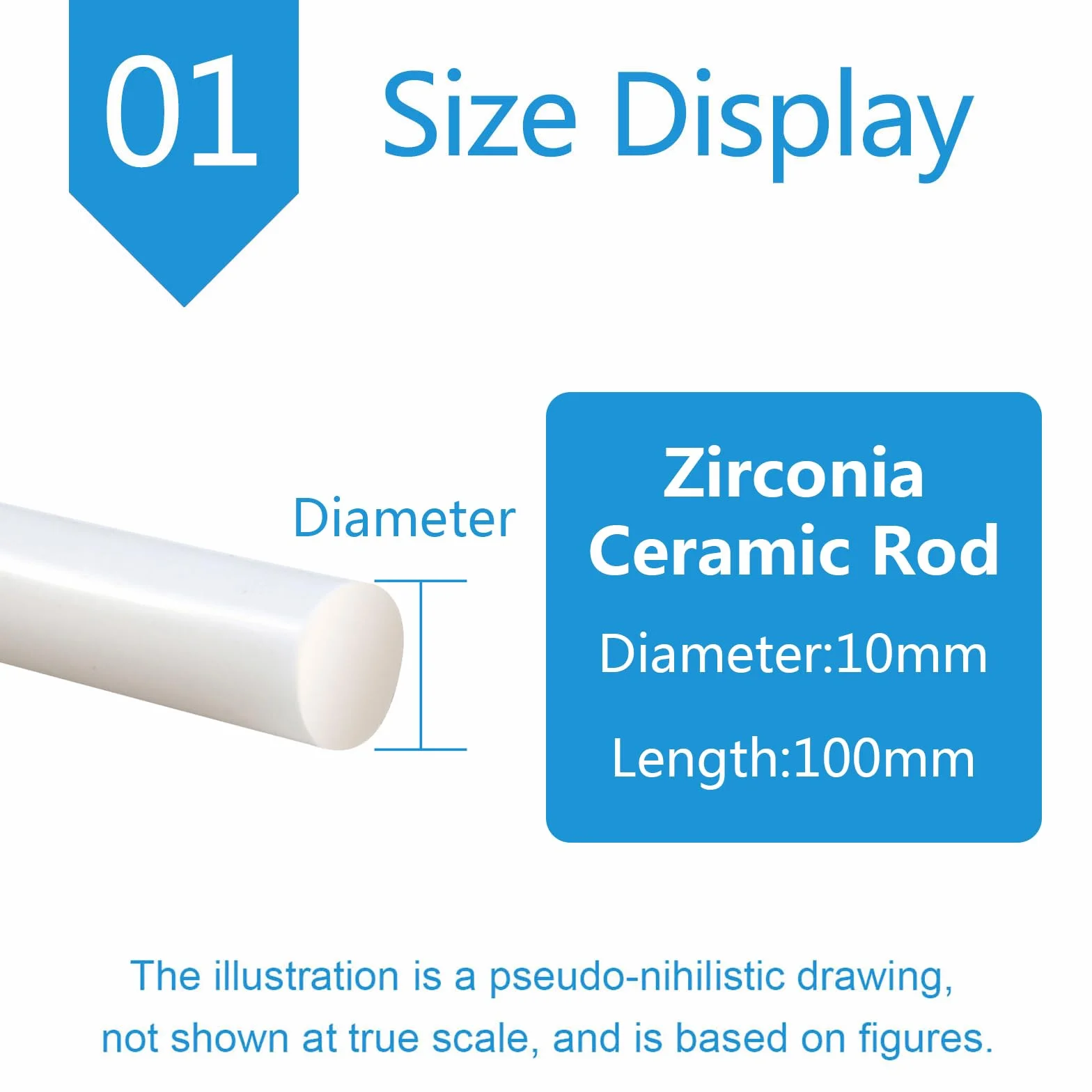 Barre di ceramica Barre di ceramica di zirconia industriale bianche da 0,4 a 12 mm di diametro, lunghezza 100 mm(Diameter:10mm)