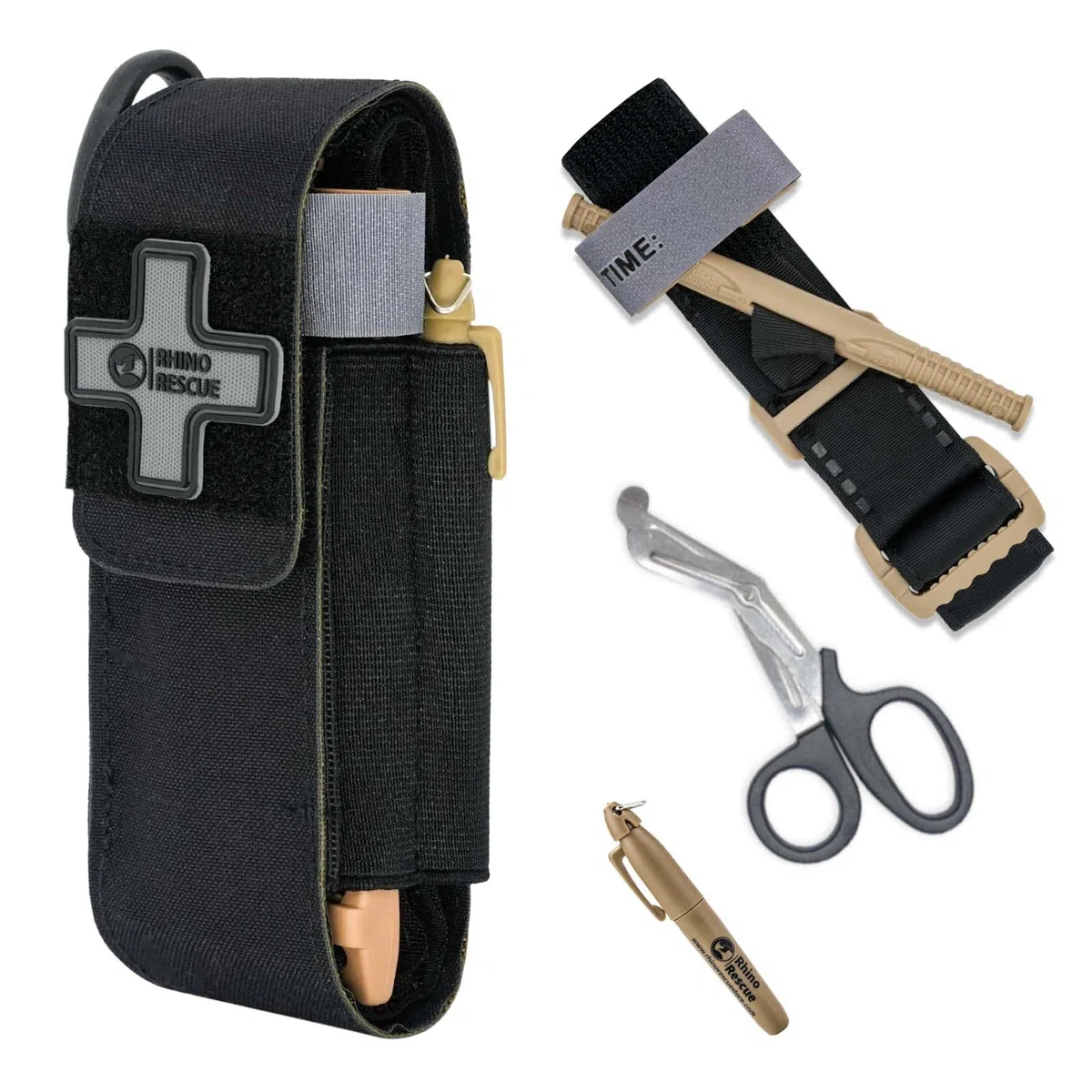 RHINO RESCUE Laccio Emostatico con Supporto Nero, Kit di Pronto Soccorso, EMT Mil-Spec Tactical con verricello, IFAK