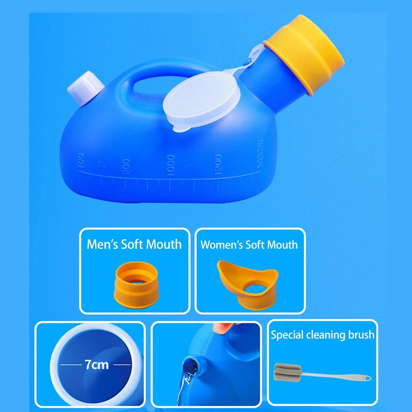 Pappagallo Urina Donna Notturno Anziani Durevole da Letto Caraffa Pipì Grande capacità Orinatoio Portatile Uomo Contenitore Scarico Indipendente Blue z Tubem