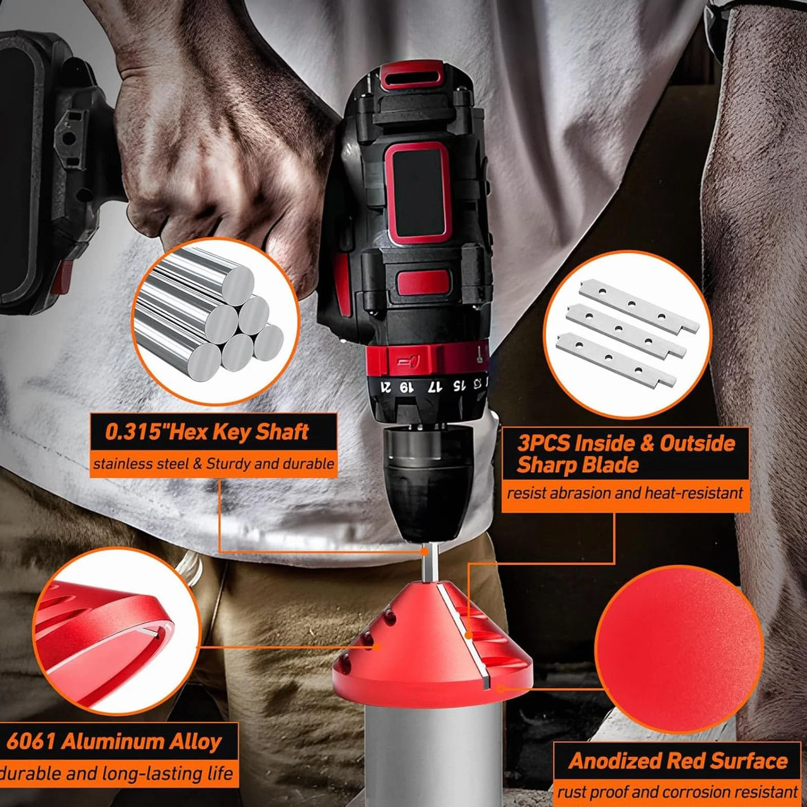 Strumento per Sbavare Tubi in PVC con Alesatore Interno Esterno, Smussare Acciaio Inossidabile, CPVC, ABS, PP, PE