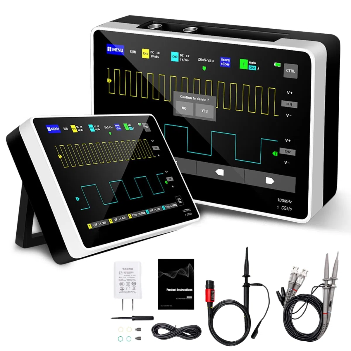 [FNRSI aggiornato 1013D Plus 100X Sonda] Oscilloscopio Tablet Digitale Portatile Oscilloscopio con 2 Canali 100Mhz Larghezza di banda 1GSa/s Frequenza di campionamento 7" TFT LCD Touch Screen 100X