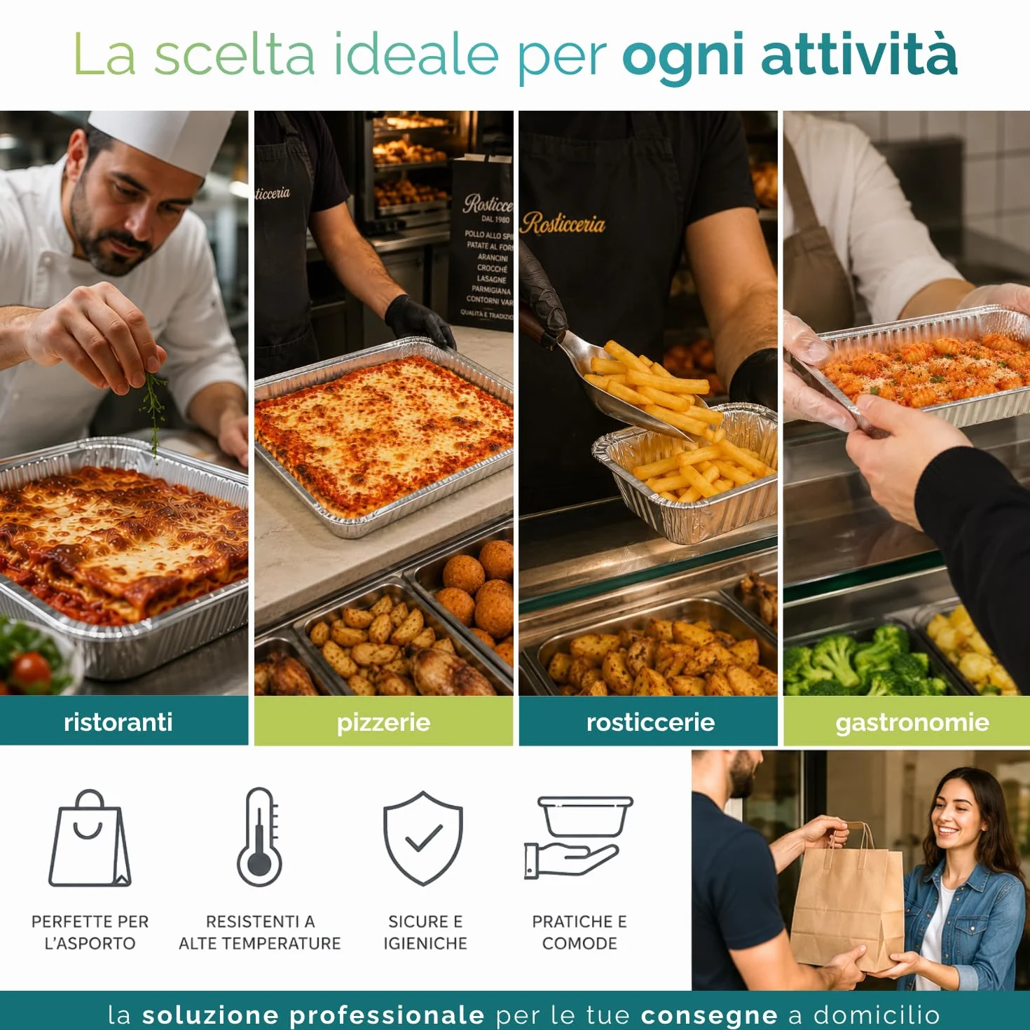 VIRSUS 100 Vaschette in Alluminio R11G Varie Dimensioni porzioni Rettangolari Argentate per Alimenti USA e Getta