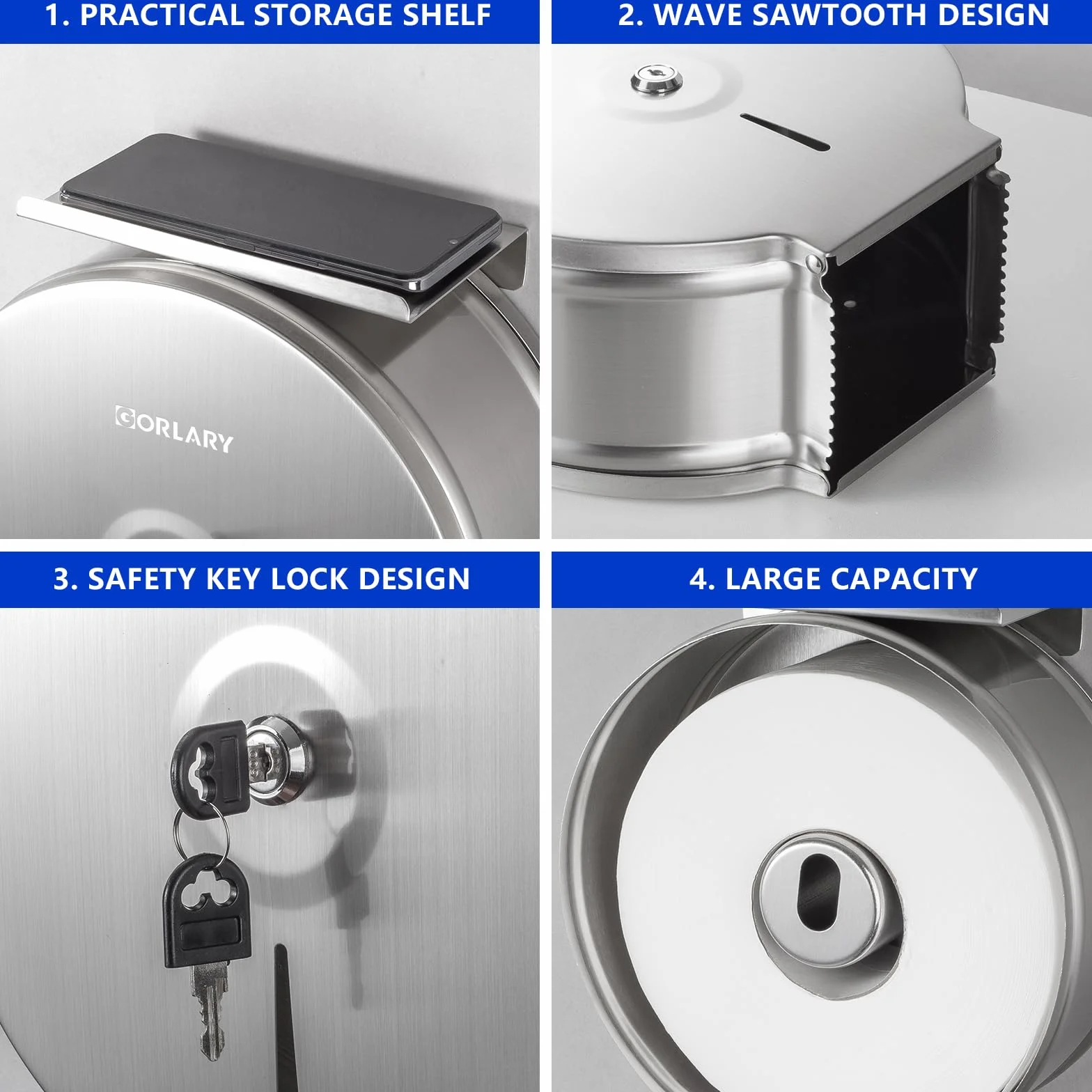 Gorlary commercial jumbo toilet paper dispenser stainless steel wall mount contactless silver
