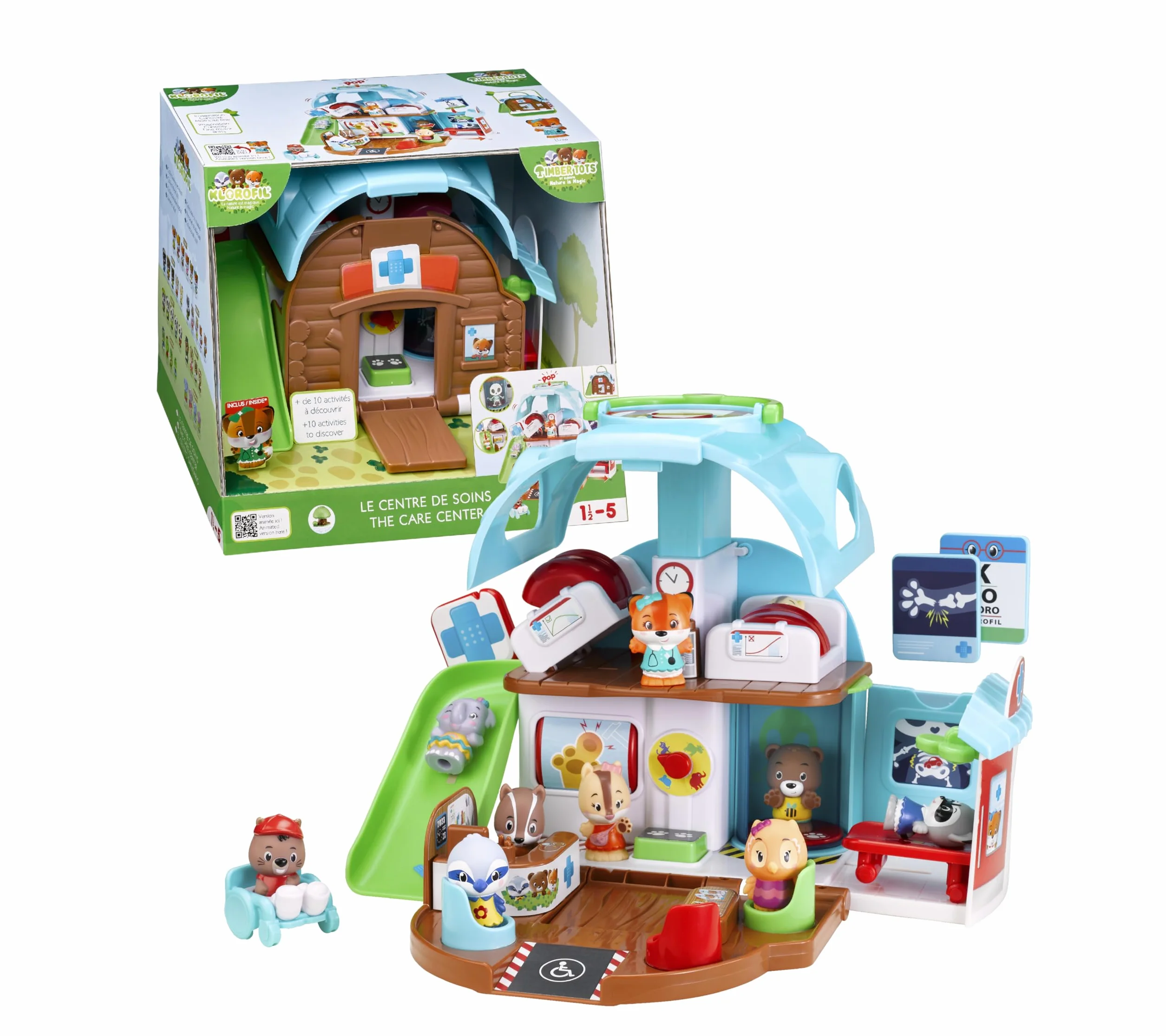 Klorofil – Centro Medico Pop-Up Da 18 Mesi – Radio, Tavolo Operatorio, Scivolo, 2 Letti | 1 Personaggio Incluso | Sviluppa Immaginazione e Linguaggio | Giocattolo Figure | Idea Regalo Bambino