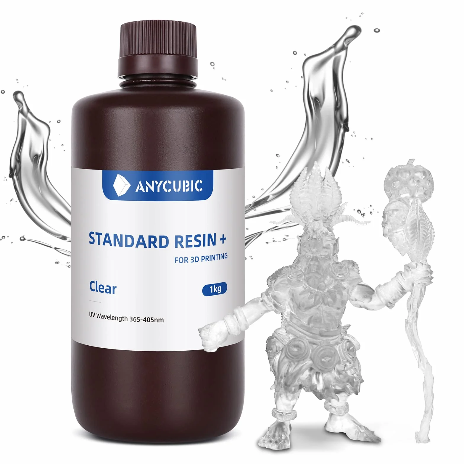 ANYCUBIC Resina Standard Plus 1kg per Stampante 3D, Resina a Polimerizzazione UV Rapida SLA 405nm, Alta Precisione e Fotopolimero Rapido per Stampa 3D LCD/DLP/SLA (Traslucido)