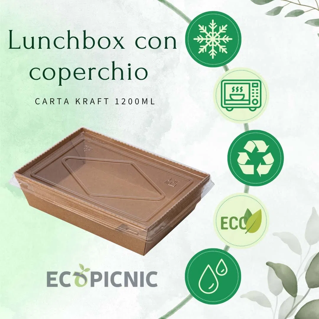 Lanchbox in Carta Kraft con Coperchio Trasparente 1200 ml - Confezione da 200 Pezzi | Scatole per Alimenti da Asporto, Contenitori Monouso per Cibo, Scatole Ecologiche