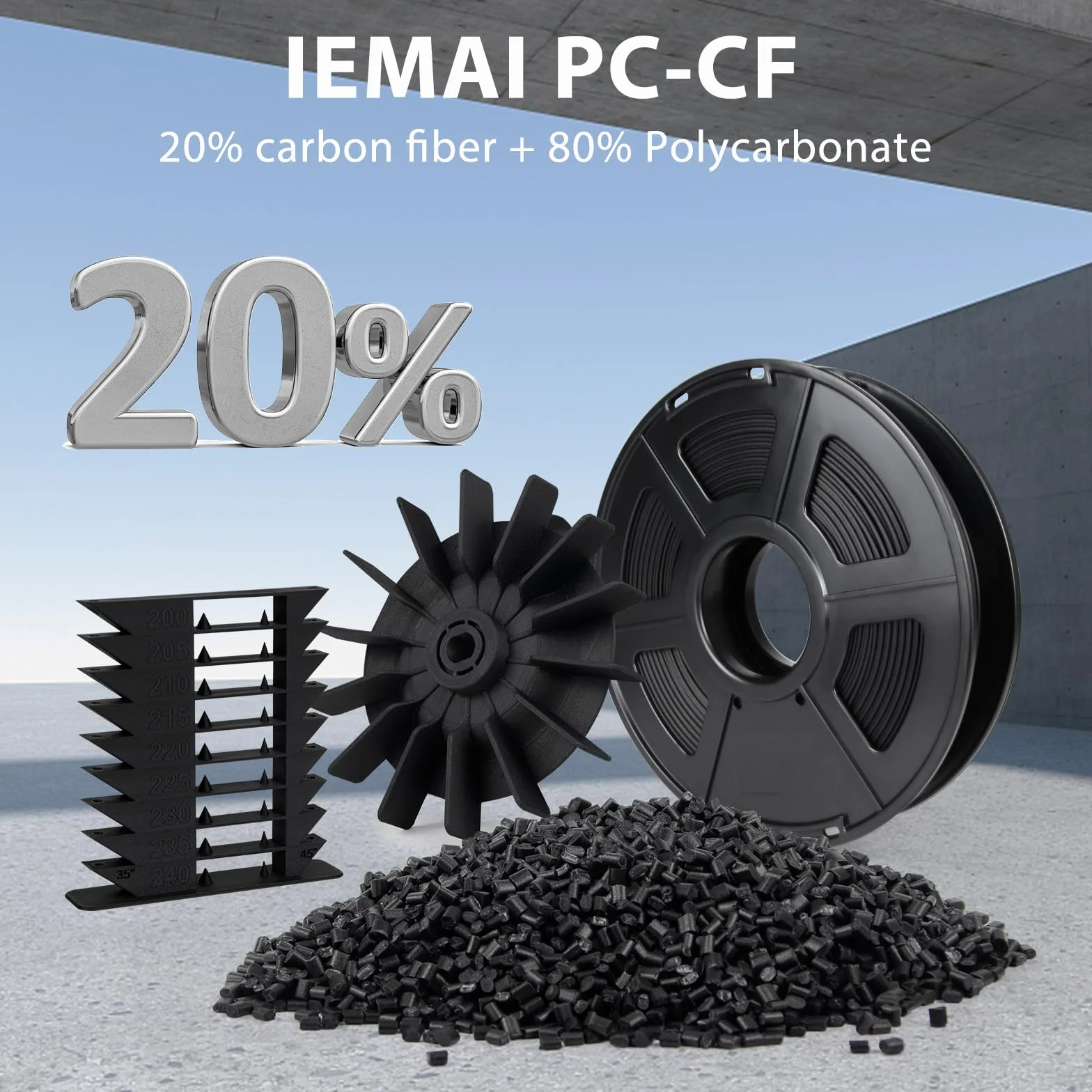 IEMAI Policarbonato Fibra Carbonio Filamento 1.75mm 0.5KG PC CF per Stampante 3D Precisione Dimensionale +/- 0.02mm
