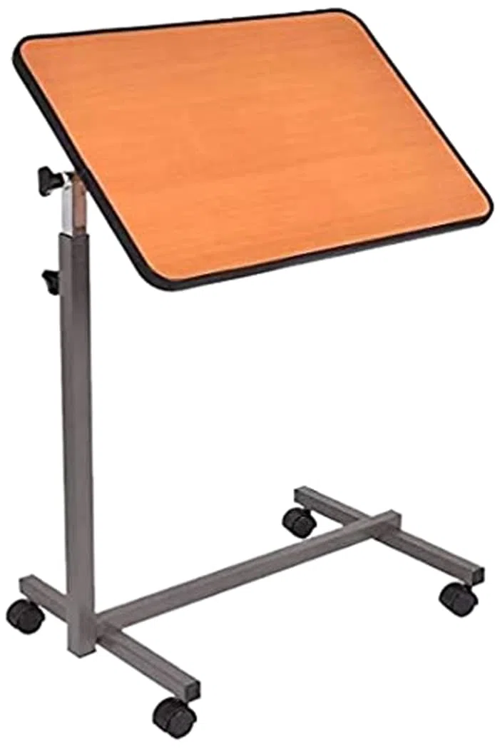 Tavolino Servitore Letto Regolabile Pieghievole Con Ruote Dispositivo Medico Pazienti Allettati Identificativo di registrazione BD/RDO: 2080272/R, Marrone E Silver, 71-110cm