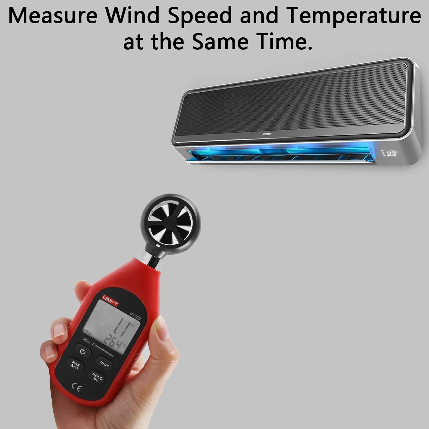 UNI-T UT363 Digitale LCD Anemometro Misuratore Velocità Vento 0-30m/s Temperatura C/F