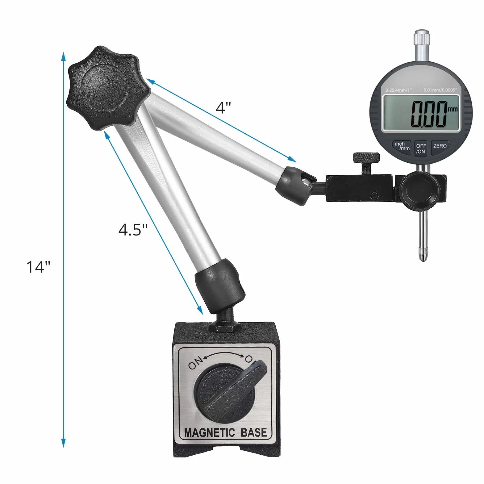 AUTOUTLET Comparatore con Base Magnetico per Indicatore Quadrante Digitale,Trazione Massima 176 Libbre/80 KG,Supporto Universale del Comparatore,Braccio Rregolabile,Interruttore ON/OFF