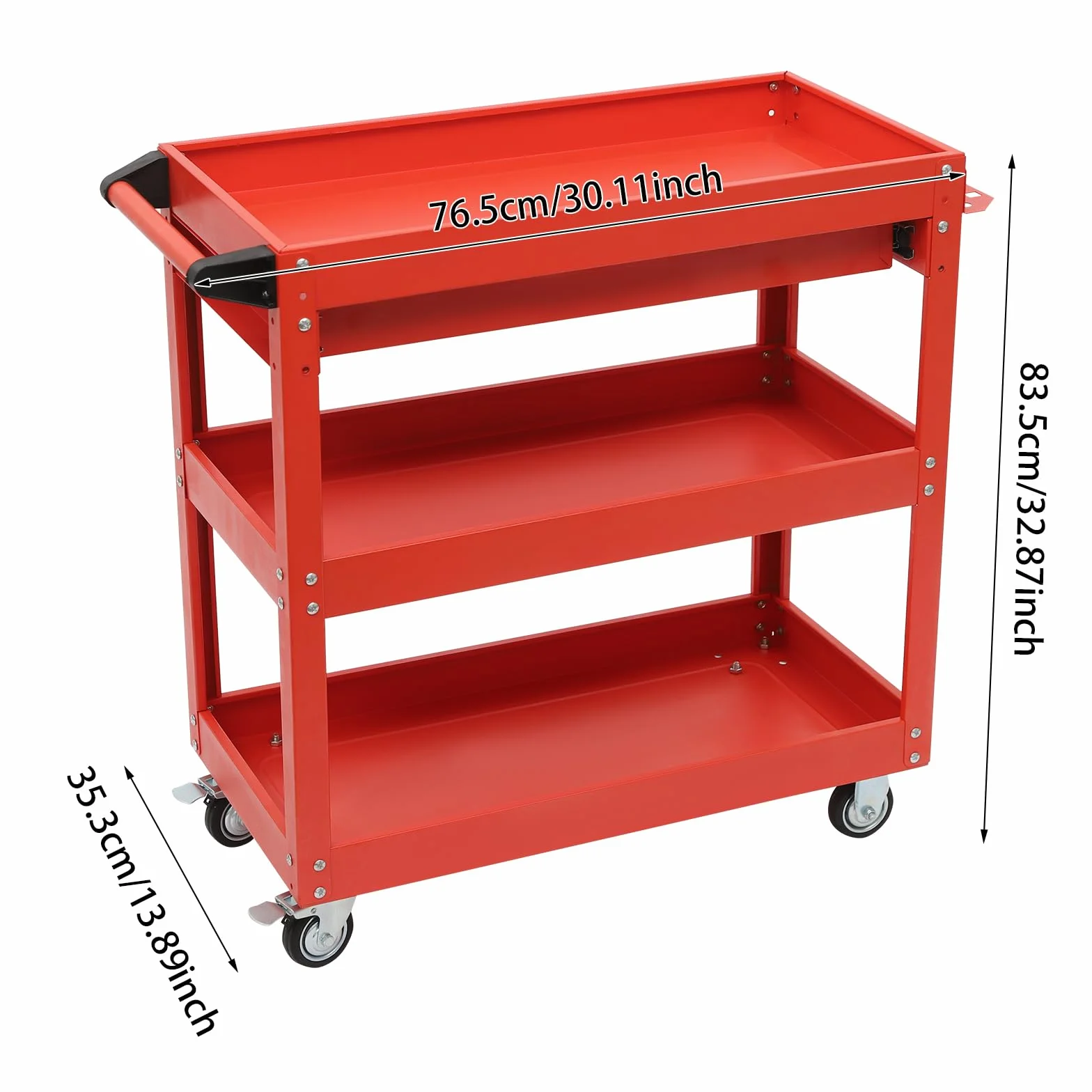 Carrello da officina con 3 ripiani, portata fino a 150 kg | Carrello da officina con ruote, carrello di trasporto con cassetto, per attrezzi garage officina