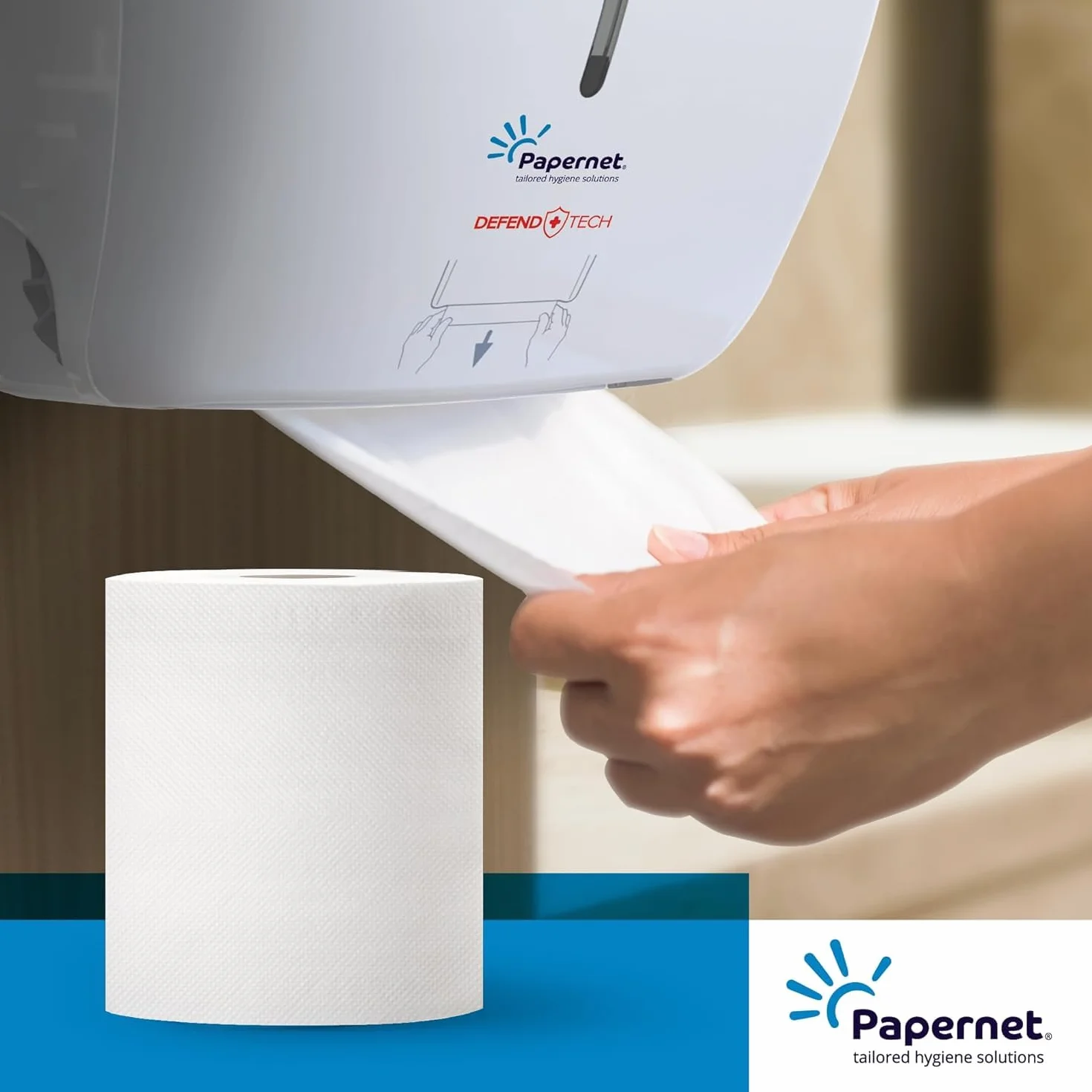 Papernet Defend Tech Asciugamano in Rotolo Centrefeed 6 Rotoli Carta Cellulosa 115m Antibatterica 2 Veli 330 Strappi 19,7x35cm