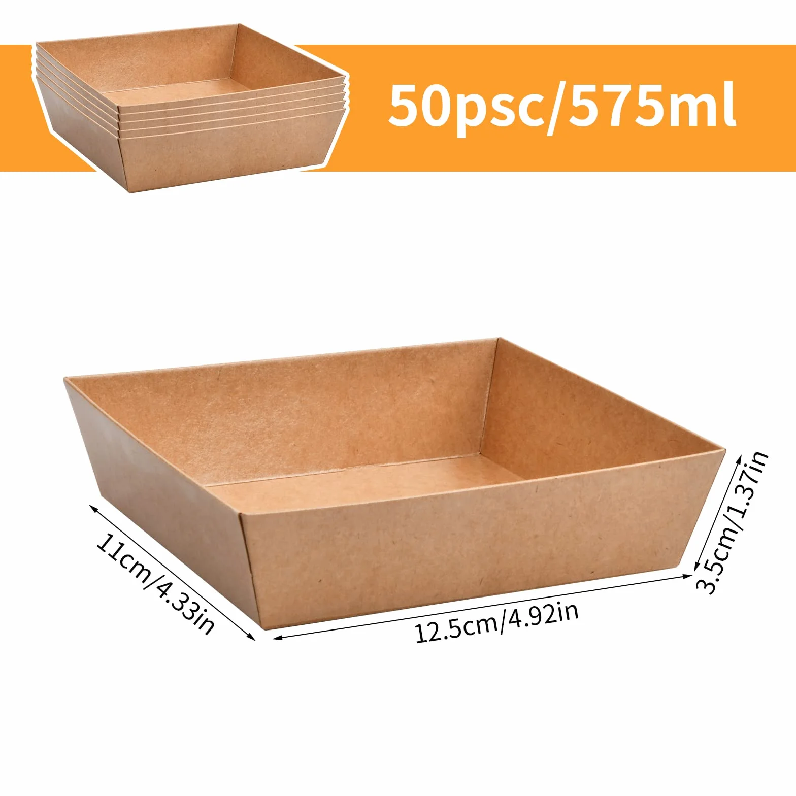 Vassoi in Cartone Kraft Impermeabili 50 Pezzi 12,5 x 11 x 3,5 cm per Alimenti Feste