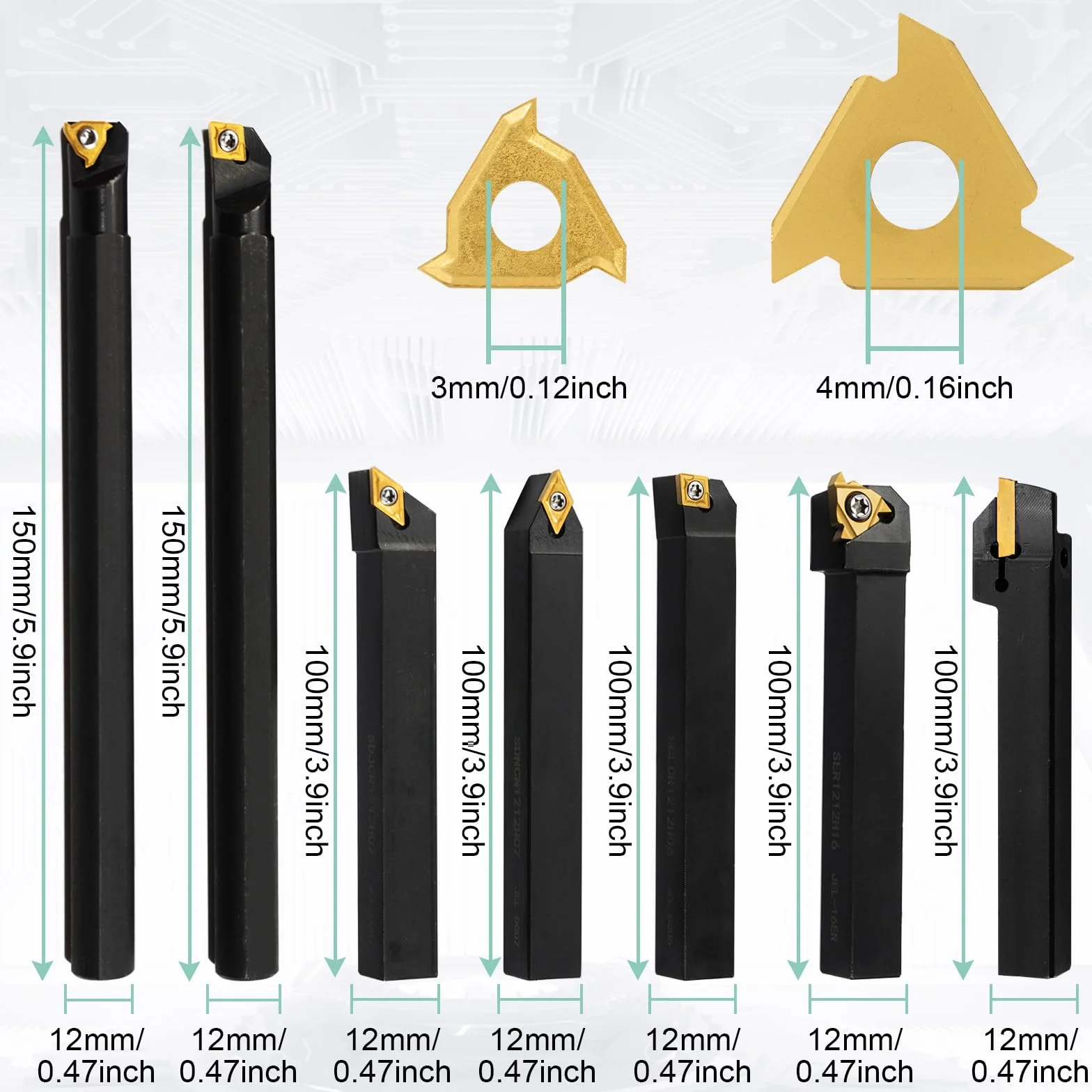 28 Pezzi Utensili Tornio per Metallo 12mm Multifunzione Duro Inserti Titolari Bar Alesatore con Chiavi per Supporto dell'Utensile con Inserti in Carburo Lama (7+2)