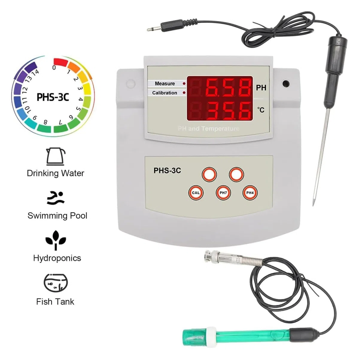 Misuratore di pH da laboratorio da tavolo, misuratore di pH da tavolo con calibrazione automatica dell'acidità, misuratore di acidità da tavolo con calibrazione automatica, precisione di pH ±0,01, cal