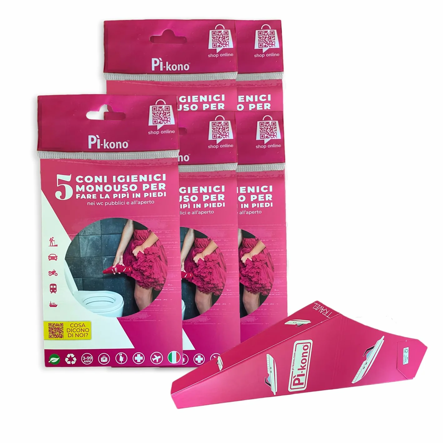 Imbuto Igienico Monouso Orinatoio Portatile per Donne, Piegato, Made in Italy