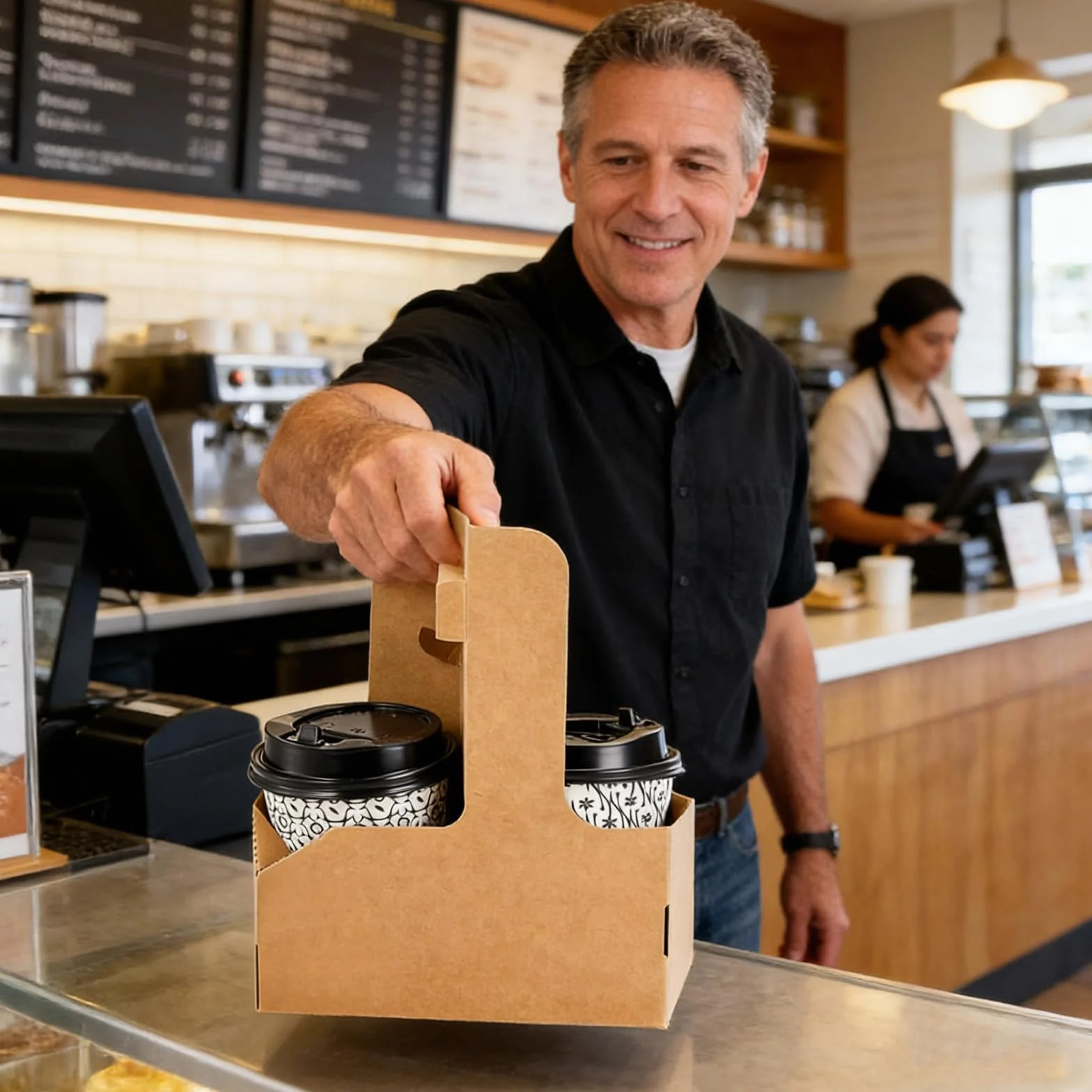 Portabicchieri in Carta Kraft 50 Pezzi 2 Tazze con Manico Portatile per Caffè Bevande San Valentino