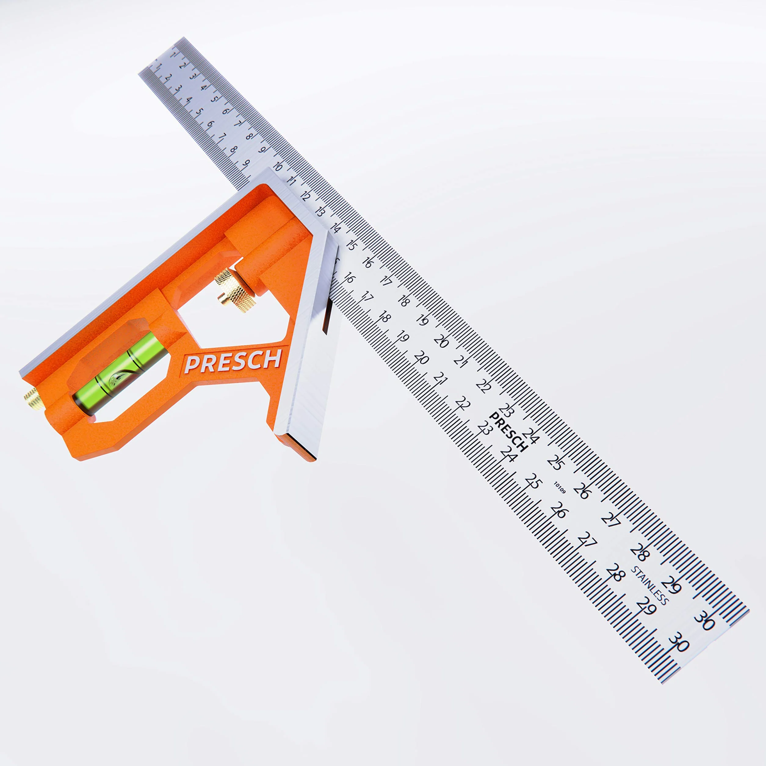 Presch Squadra Combinata 300mm - Metrica - Squadra Universale da Falegname Precisa e Maneggevole, in Metallo, con Riga di Riscontro e Tracciatore - Strumento di Misura Professionale