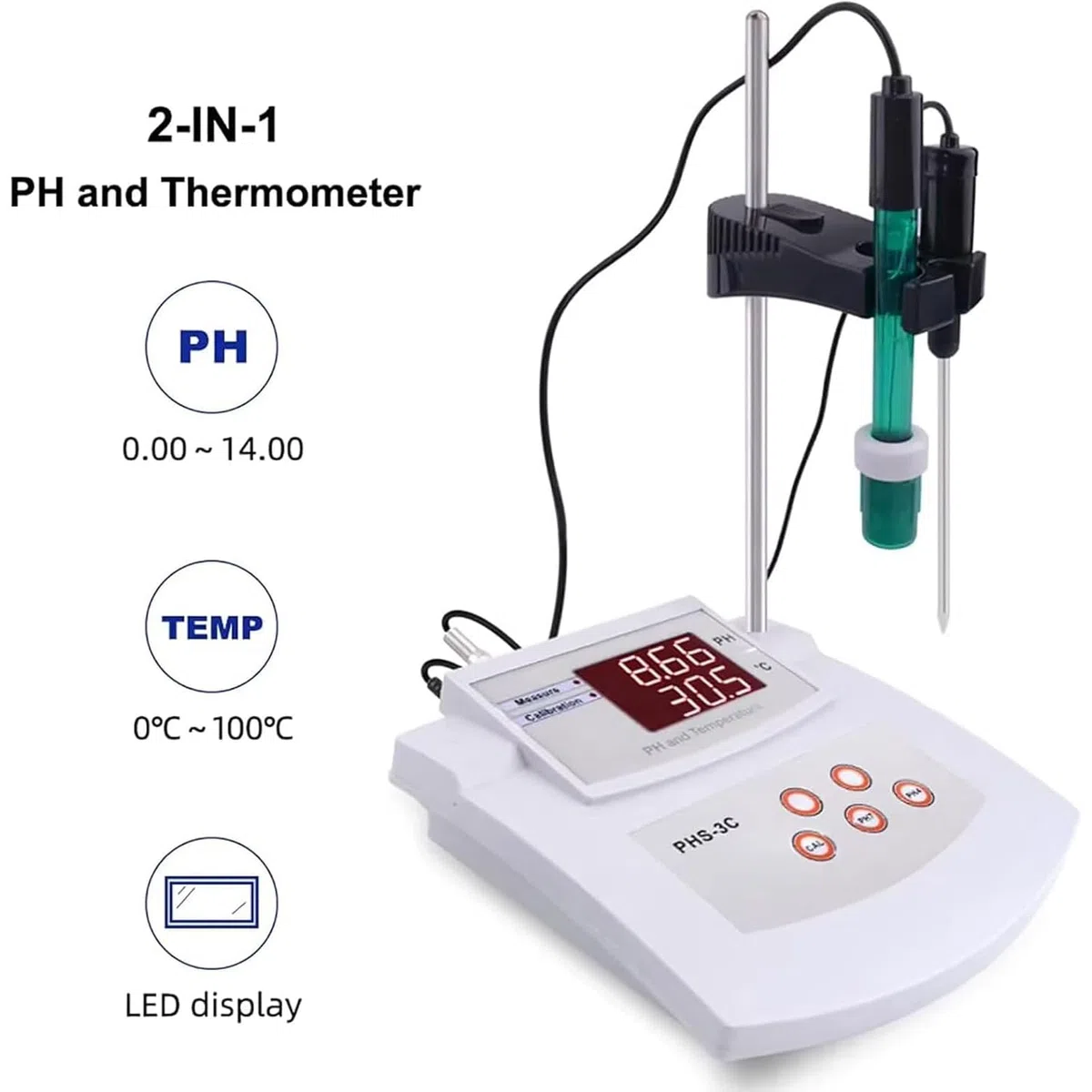 pHmetro da banco da laboratorio, misuratore di acidità ad alta precisione con calibrazione automatica, con display LCD, sonda ad alta precisione, calibrazione automatica a 2 punti, intervallo di misur
