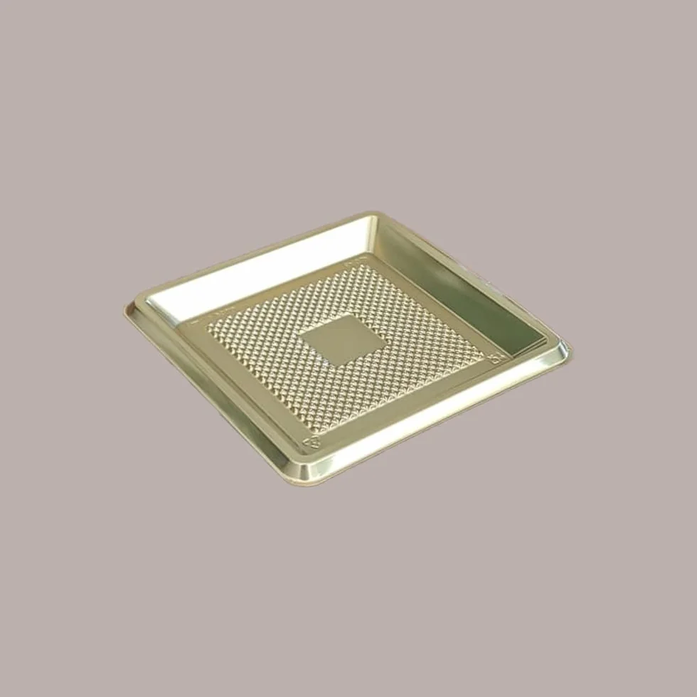 Lucgel Mini Vassoio Quadrato Oro Medorino Monoporzione Finger Food 95x95mm con Coperchio Trasparente H 70 mm 100 pezzi