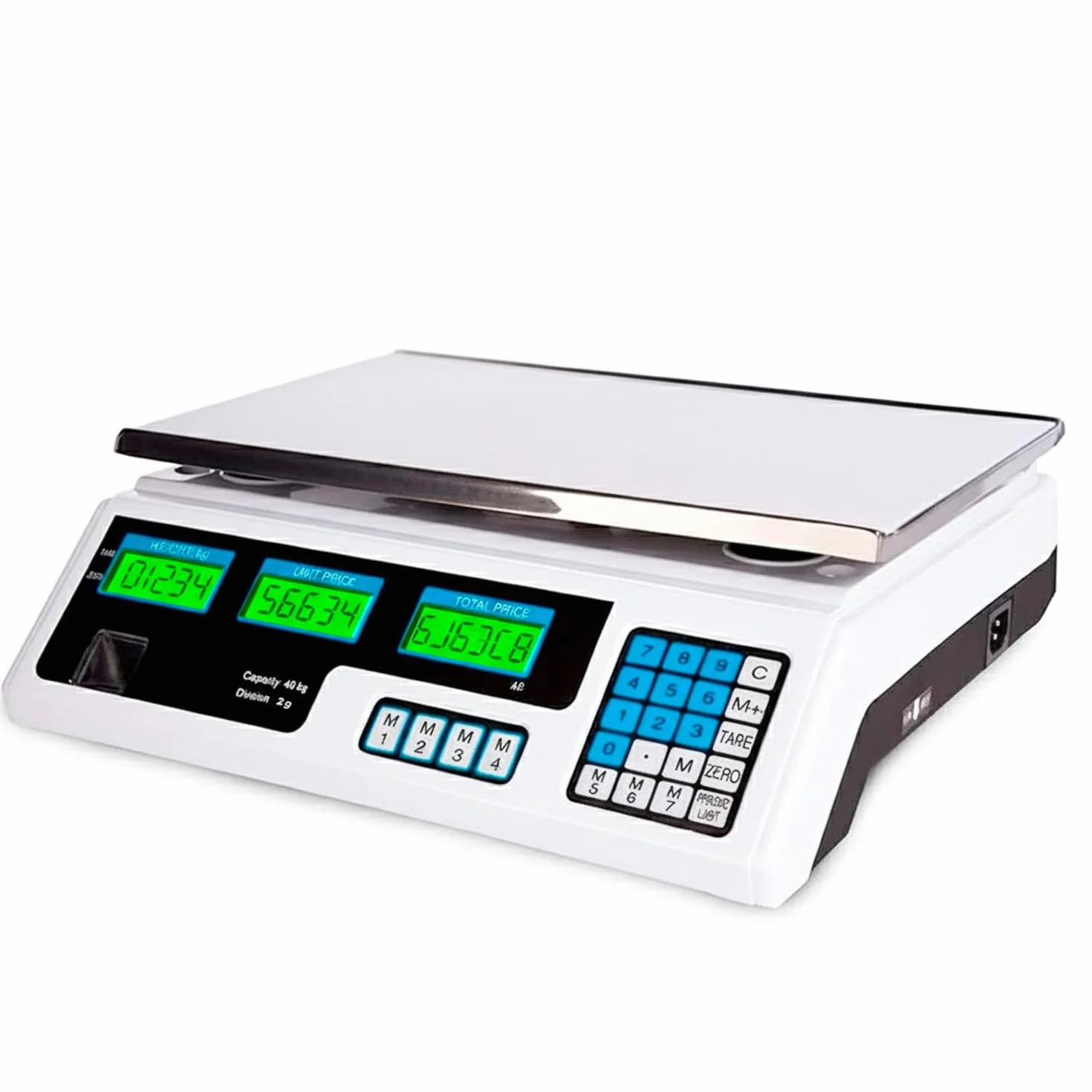 Bilancia Elettronica Digitale Professionale 40 kg Acciaio Inox Precisione 2 g Triplo Display Tara Zero Memorie Prezzo Elettrica Batteria 34 x 33 x 11.3 cm Nero