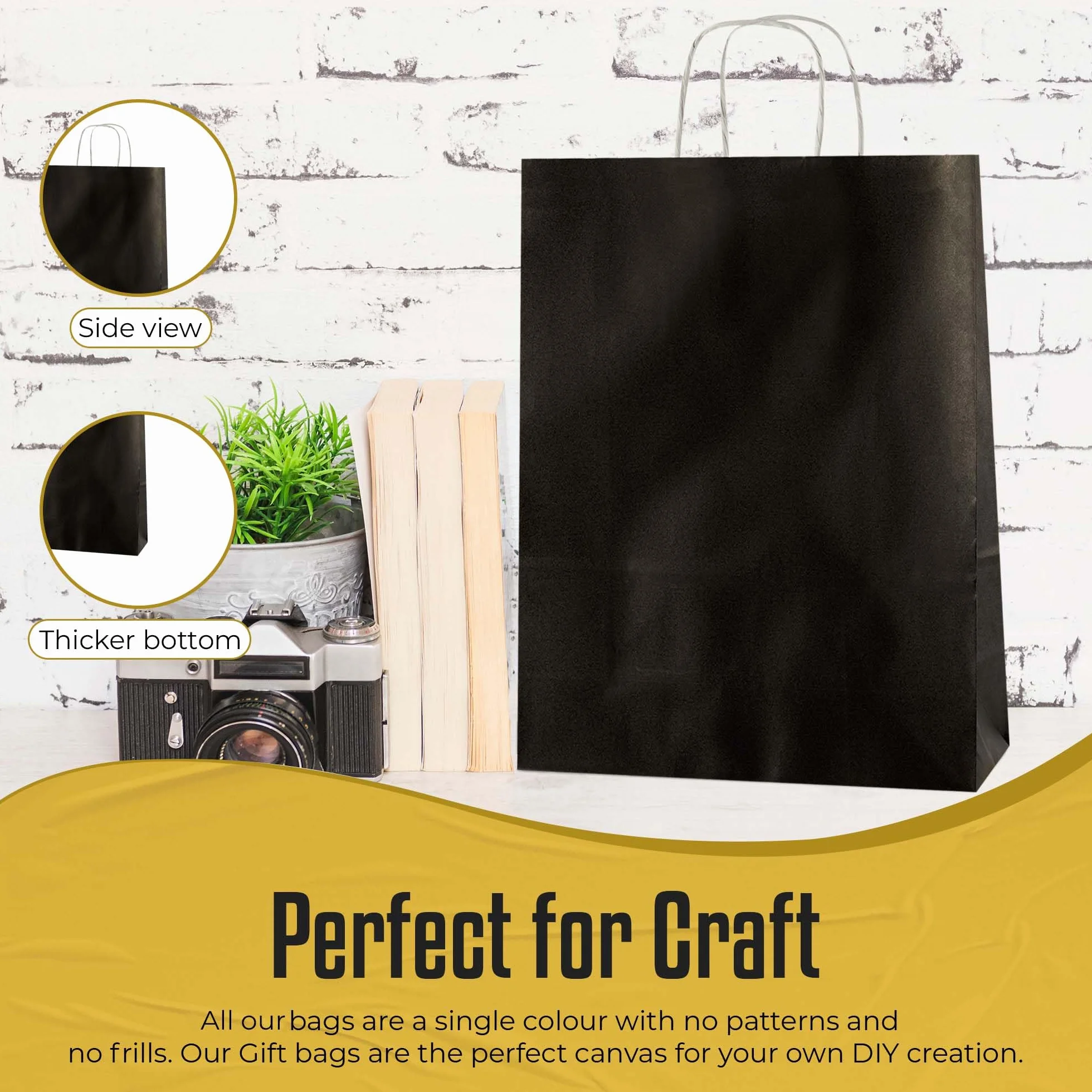 Thepaperbagstore 50 Sacchetti di Carta Colorata con Manici Intrecciati, Nero Medi 250x110x310mm