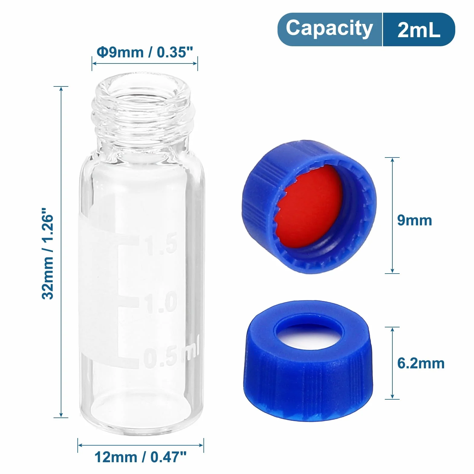 PATIKIL Flaconcino campionatore automatico da 2 ml, confezione da 1000 flaconcini HPLC/GC 9-425 fiale trasparenti da laboratorio con tappo a vite, patch di scrittura in PTFE rosso e silicone bianco