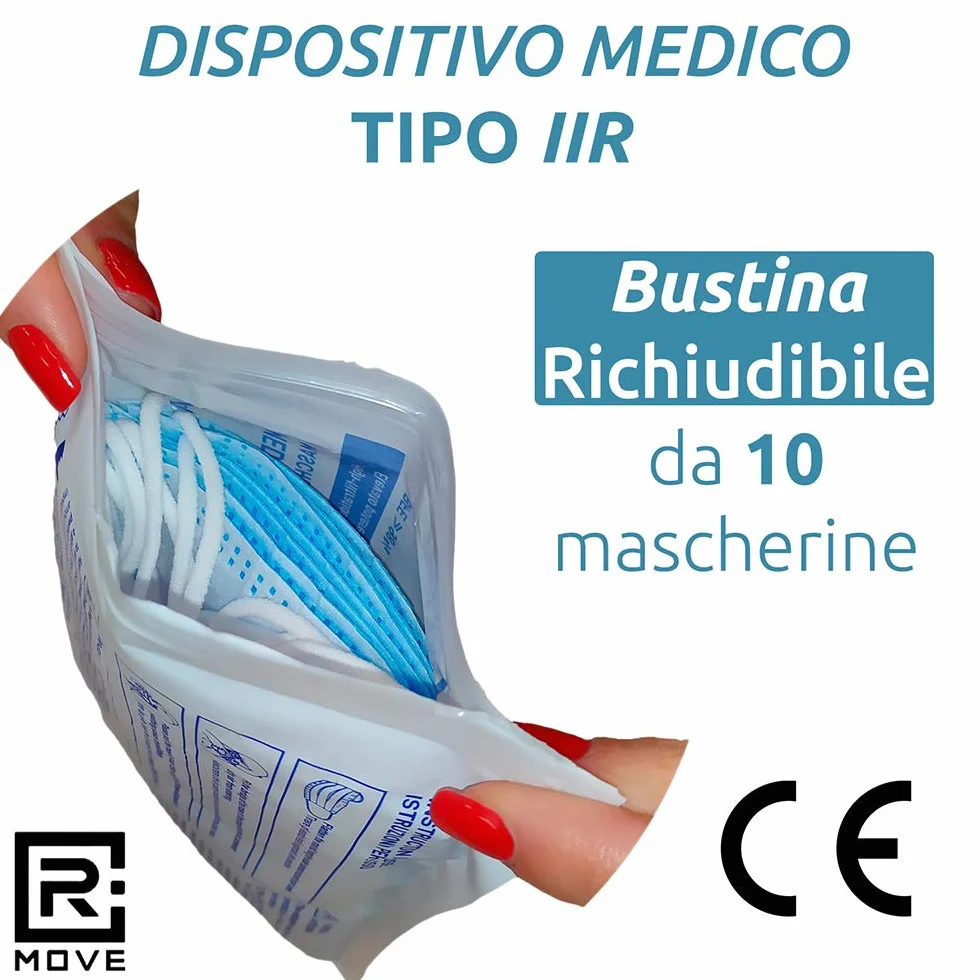Mascherine chirurgiche IIR BFE ≥98% CE Dispositivo Medico classe I 100 pezzi confezioni richiudibili