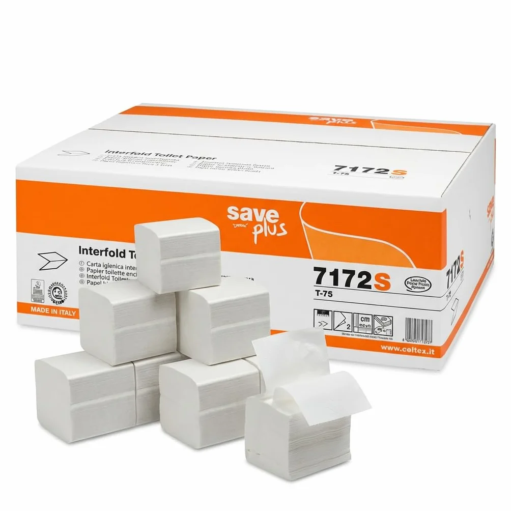 Carta Igienica Interfogliata 9000 Pezzi 2 Veli Pura Cellulosa per Dispenser Idrosolubile Eco-Friendly