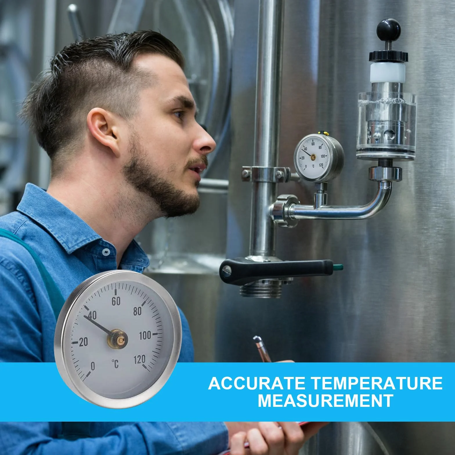 Termometri per Tubi di Riscaldamento, Termometro Bimetallico 0-120°C 63 mm, Acciaio Inossidabile