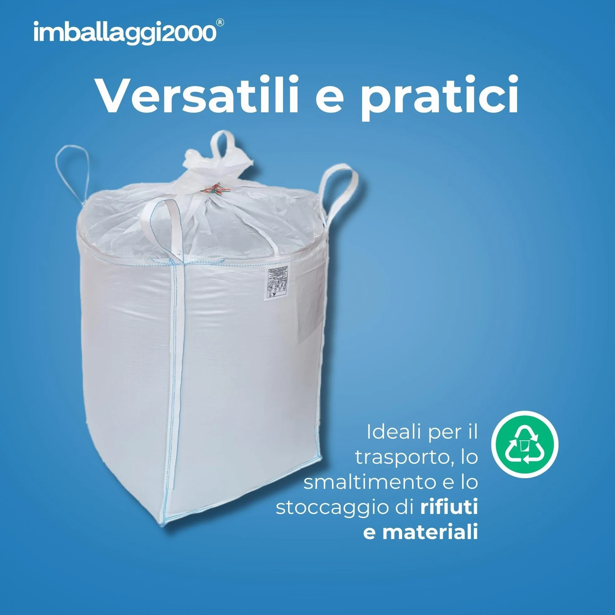 IMBALLAGGI 2000-3 Sacchi Big Bag Omologato, 1000 kg 90x90x120 cm, Sacco Polipropilene per Trasporto e Smaltimento Rifiuti Speciali con Chiusura a Caramella