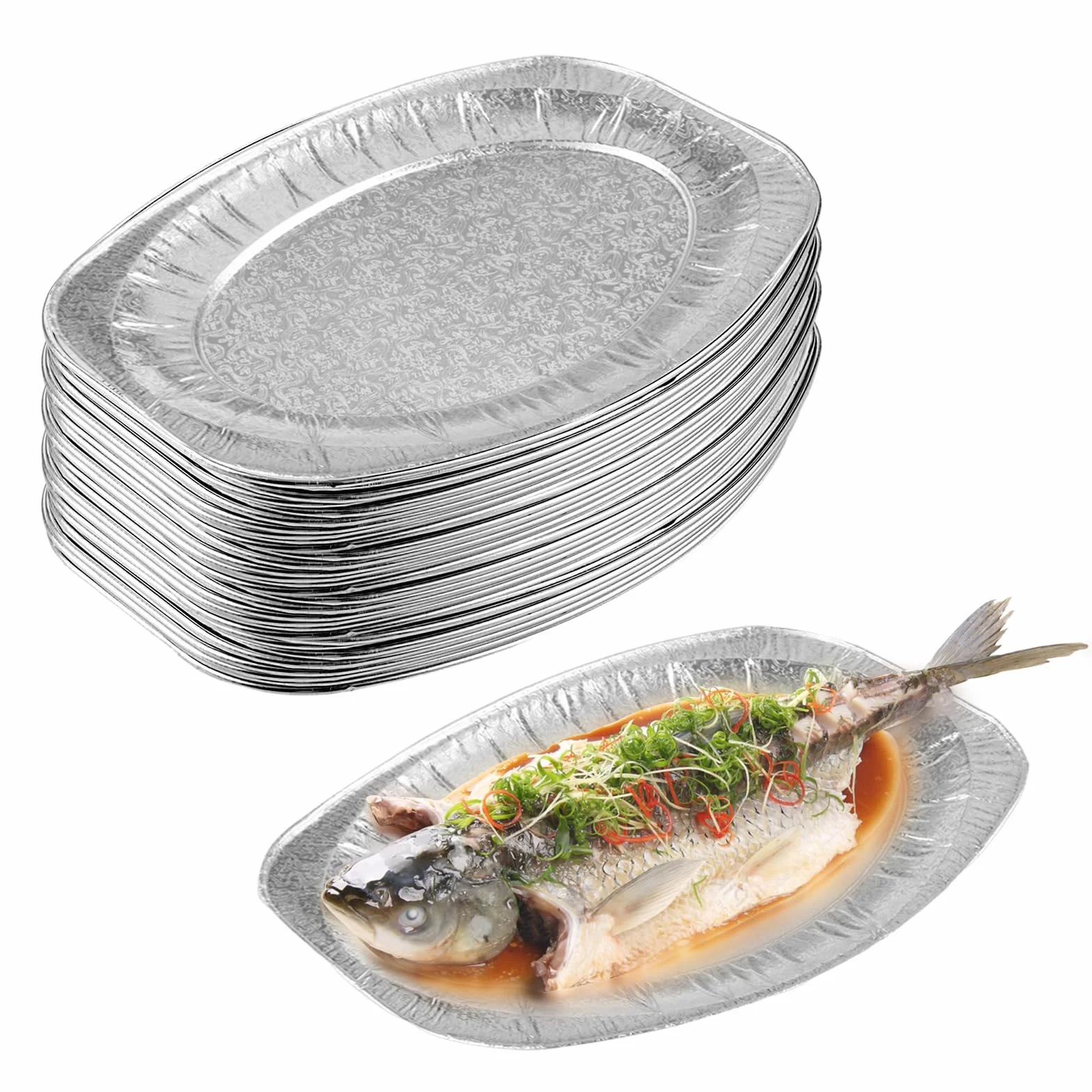 Vassoi Ovali in Alluminio 15 Pezzi Monouso per Pasticceria e Barbecue