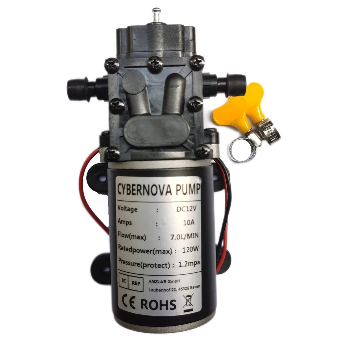 CYBERNOVA DC12V 7L / min Pompa a membrana a riflusso ad alta pressione Pompa acqua autoadescante per campeggio/Barca/Giardino/Pulizia camper/Irrigazione/spruzzo(fascetta stringitubo)