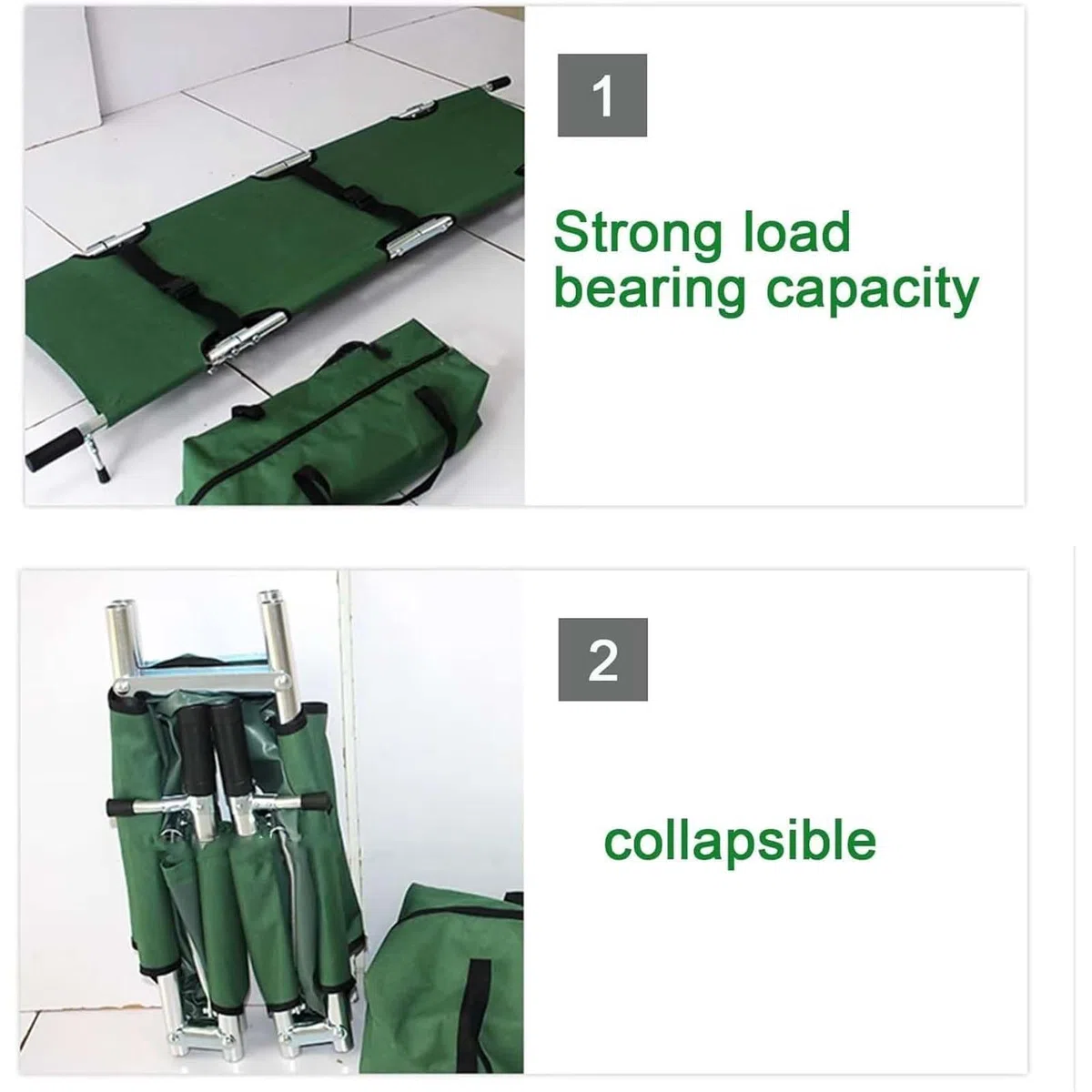 Camilla plegable, Camilla portátil para emergencias médicas, capacidad de carga de 159 kg (350 lb), Camilla de emergencia Ligera de aleación de aluminio, para ins