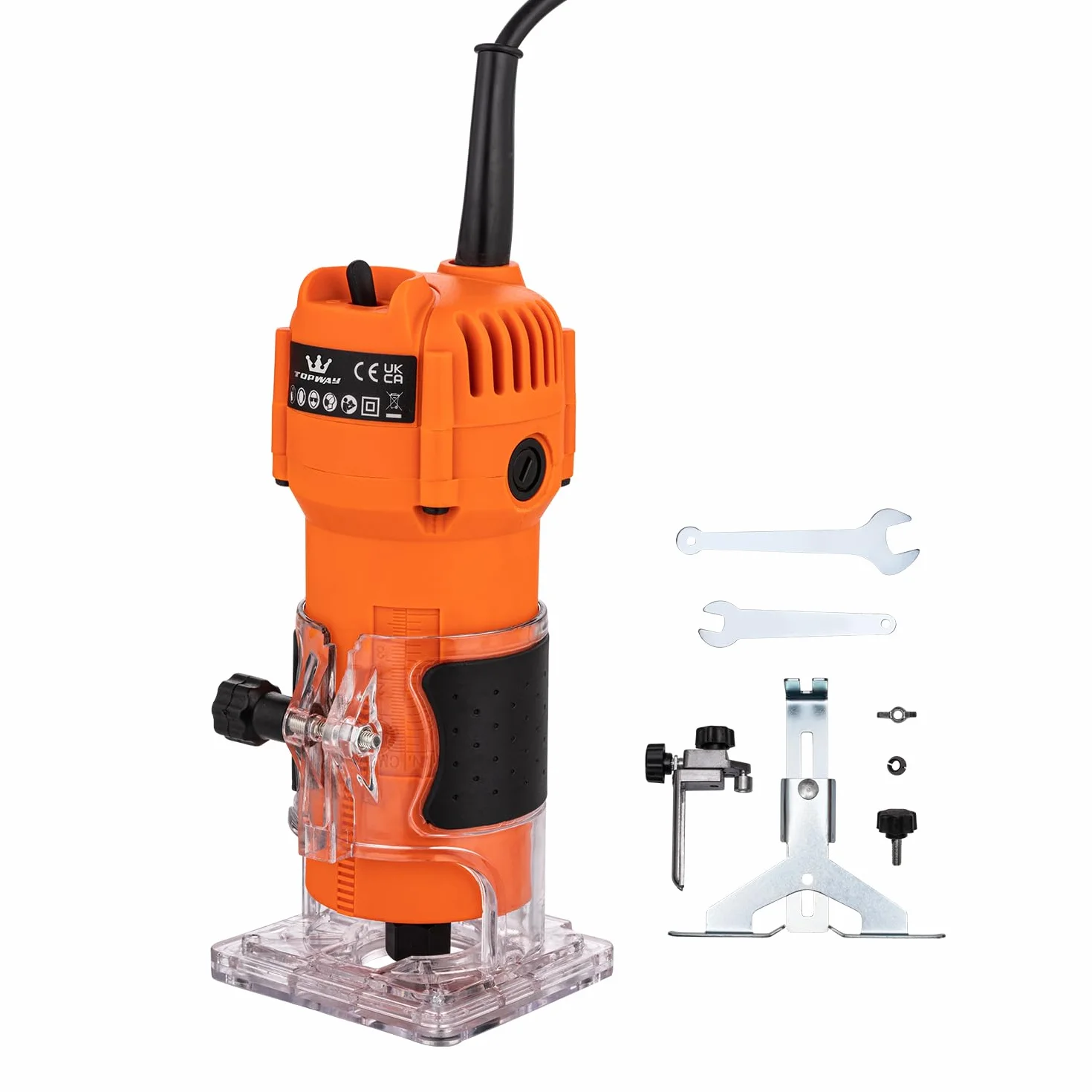 TOPWAY Rifilatore Manuale Elettrico per Legno 500W, Compatto, 2 Mandrini 1/4" e 6mm, Base per Rifilatura, per Lavori di Fai-da-Te (Budget) 100636