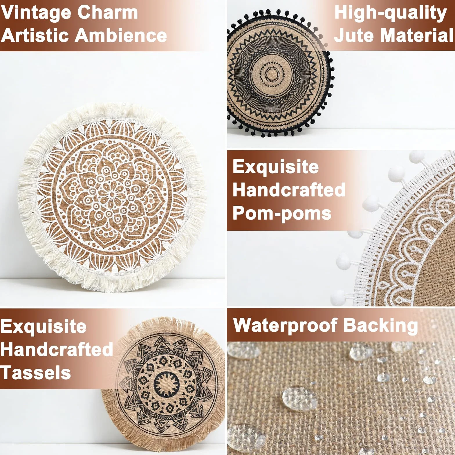 Tovaglietta Rotonda Bohémien 38 cm Antiscivolo Resistenti al Calore Boho Decorativa per Cucina Ristorante