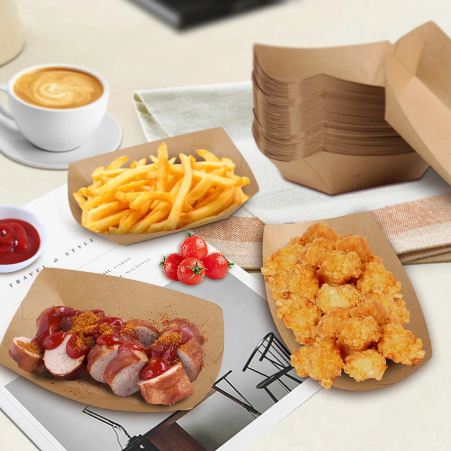 60 ciotole per patatine fritte in cartone 16,7 x 11,5 x 4 cm