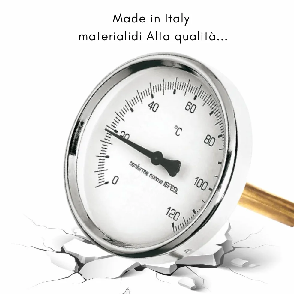 Termometro Bimetallico con Guaina Cassa inox Attacco Posteriore Assiale ad Immersione 1/2" Scala 0-120 °C Cassa 63 mm