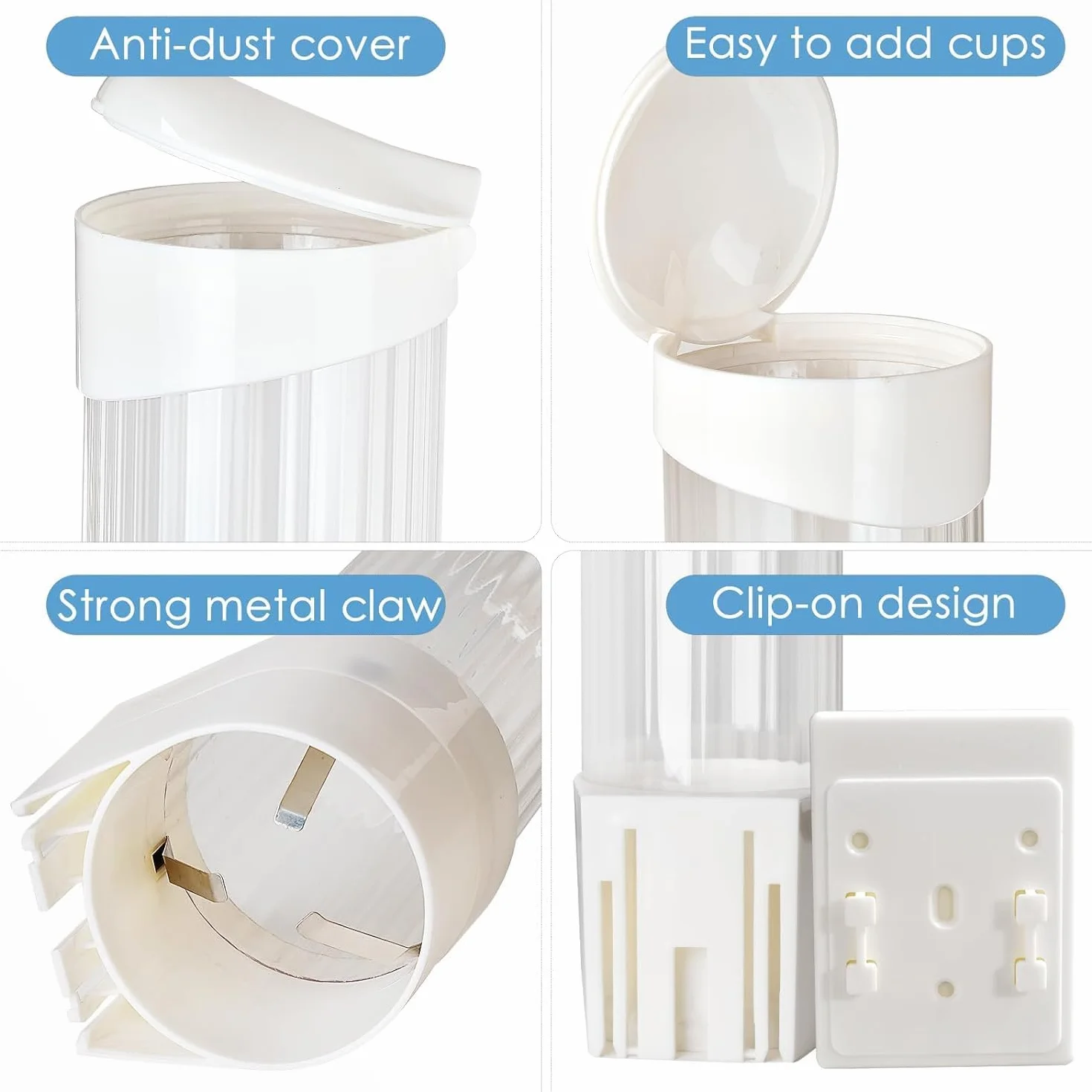 Dispenser Bicchieri da Parete, Supporto per Bicchieri di Carta con Coperchio Antipolvere, per 60-80 Bicchieri, Bianco