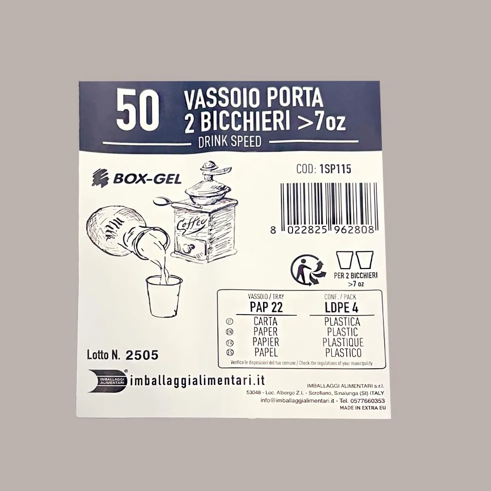 Vassoio Cestino Speed Porta 2 Bicchieri per Cappuccino 7oz 100 Pezzi Lucgel