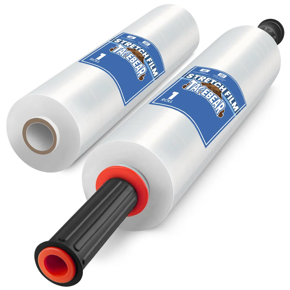 TAPEBEAR Pellicola Imballaggio Trasparente 38cm x 230M, Pellicola Estensibile Industriale Con Manico Per Pallet, Plastica Pellicola Wrapping Per Pallet e Pellicola Termoretraibile, 2 Rotoli