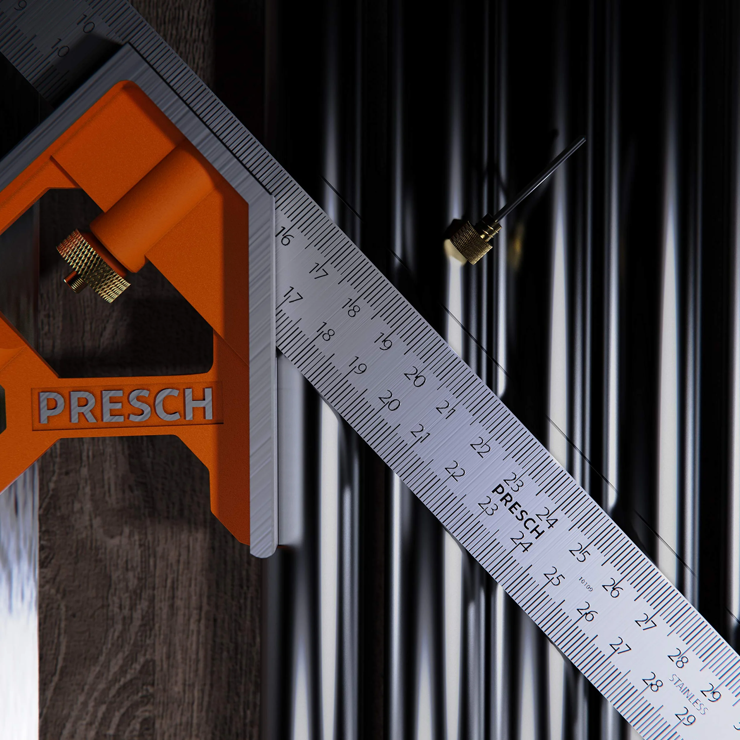 Presch Squadra Combinata 300mm - Metrica - Squadra Universale da Falegname Precisa e Maneggevole, in Metallo, con Riga di Riscontro e Tracciatore - Strumento di Misura Professionale
