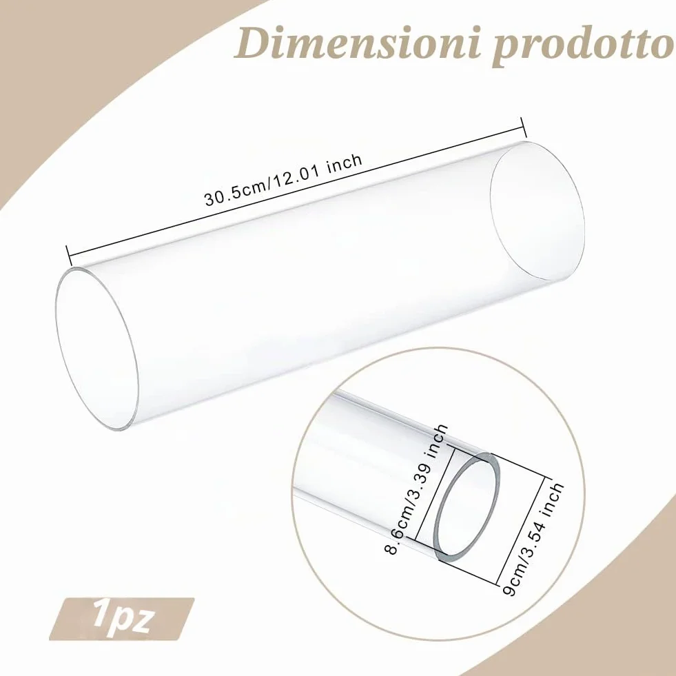 OLYCRAFT Tubo Rotondo in Acrilico Trasparente 9cm OD 8.6 cm ID Tubo Rigido Trasparente in Acrilico Tubi Rotondo Trasparenti 30.5cm Lunghezza per Artigianato Fai da Te lampade Acquario Modello
