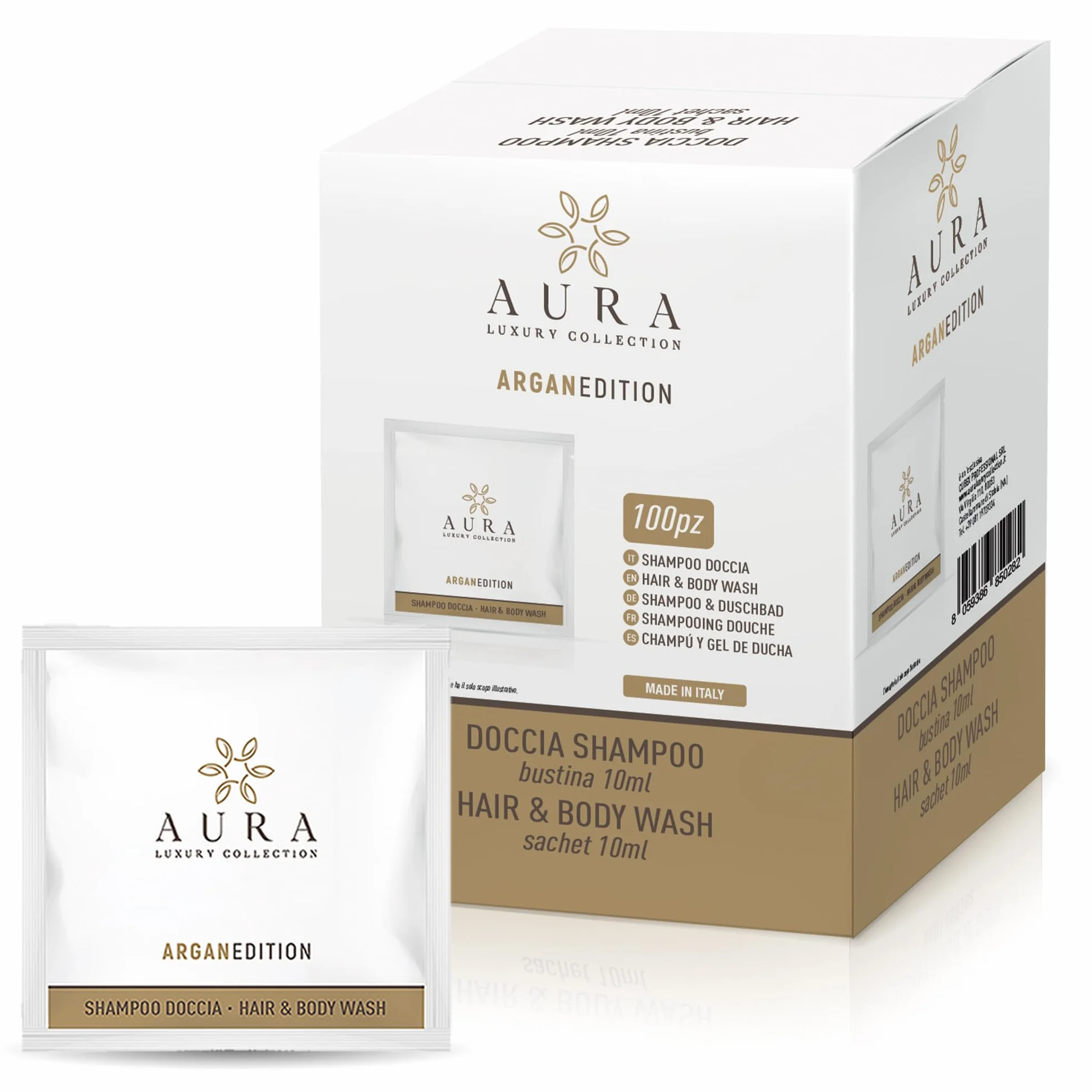 Aura Luxury Collection Kit 200 bustine doccia-shampoo 10ml Argan bianco delicato