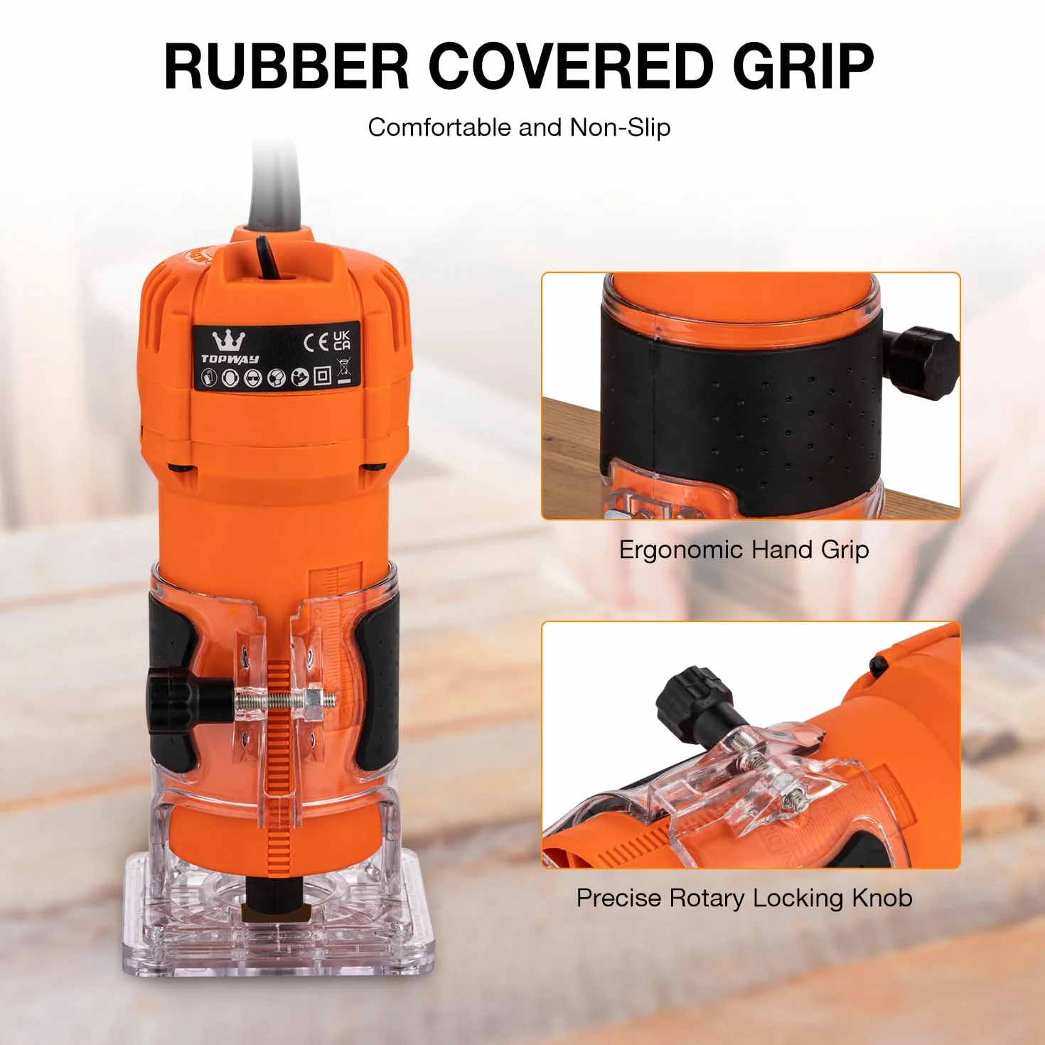 TOPWAY Rifilatore Manuale Elettrico per Legno 500W, Compatto, 2 Mandrini 1/4" e 6mm, Base per Rifilatura, per Lavori di Fai-da-Te (Budget) 100636