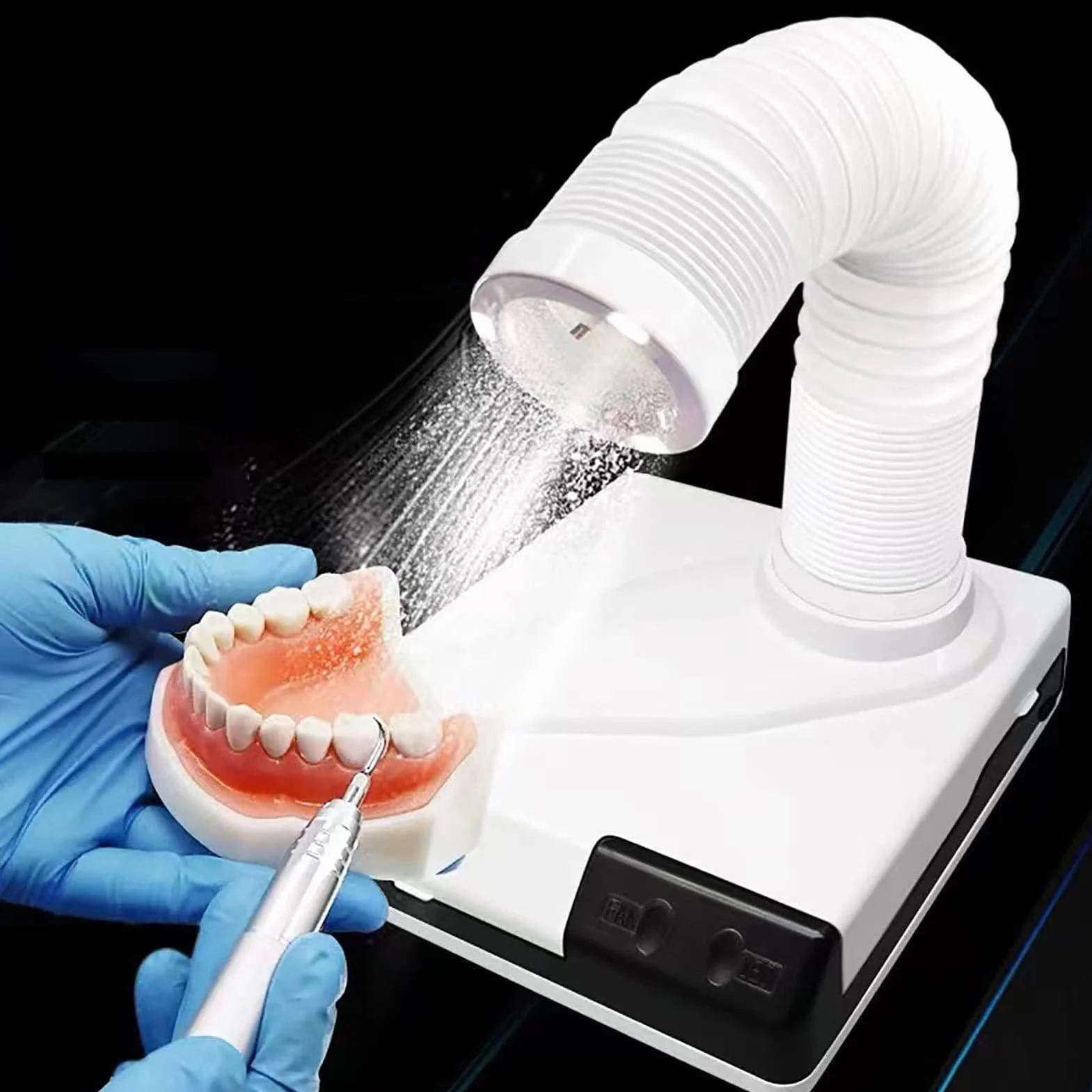 SenhE Aspirapolvere Dentale da Tavolo, Aspiratore per Polveri per Unghie, Aspiratore per Polvere con Design a LED/Tubo di Aspirazione Retrattile, per Laboratorio Odontotecnico
