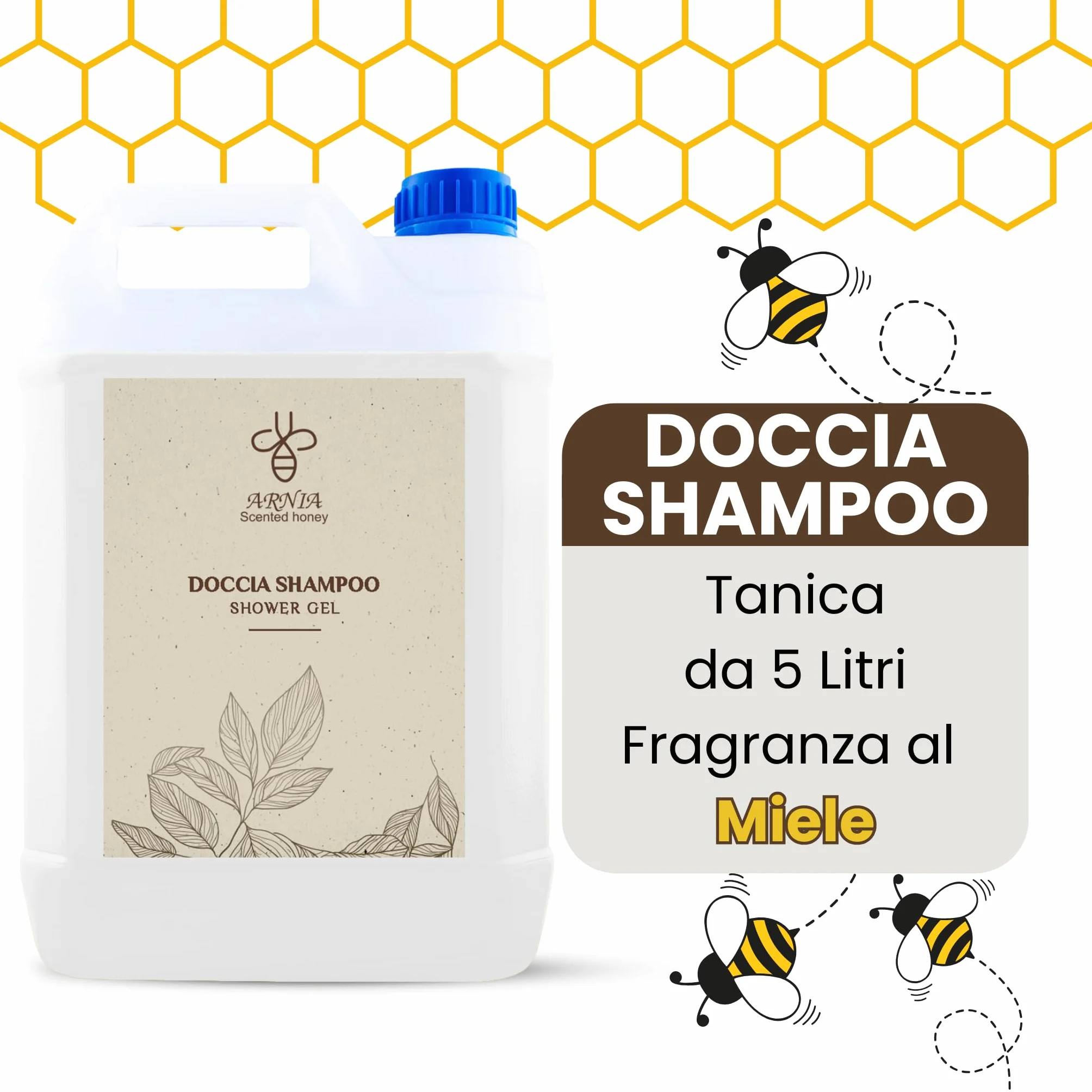 Kit Cortesia B&B Bagno Albergo Hotel Doccia Shampoo Tanica 5 Litri Fragranza al Miele (Doccia Shampoo - Tanica 5L)