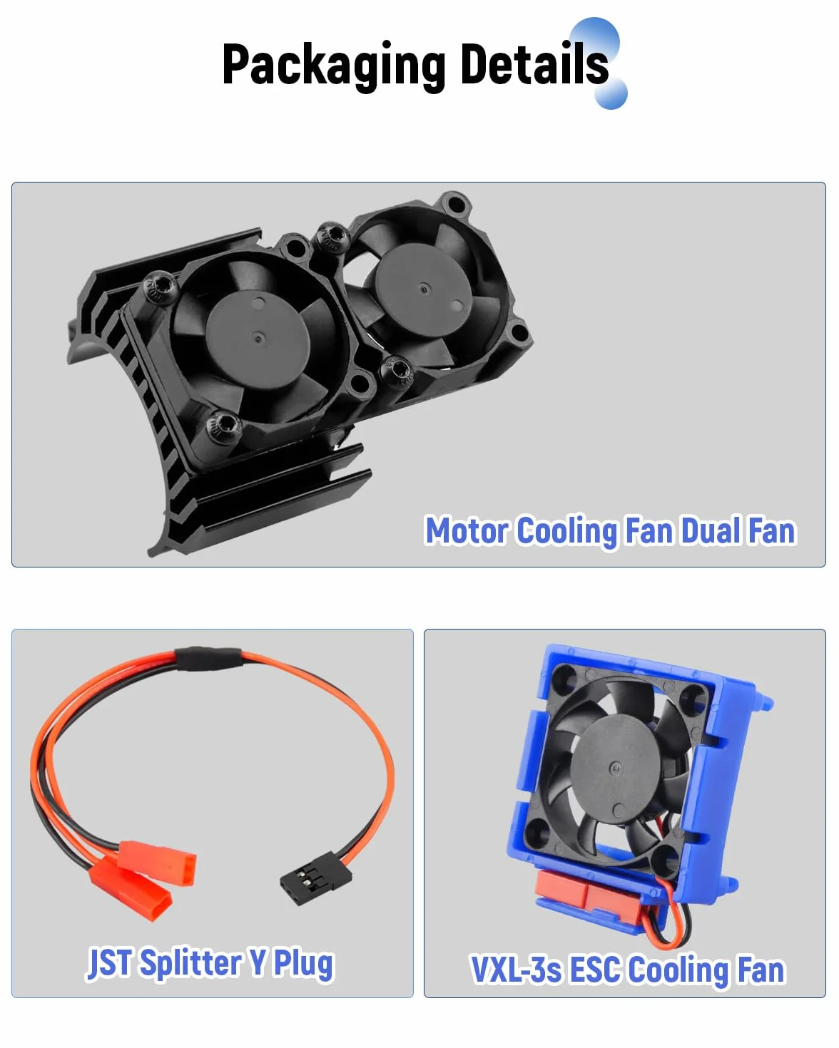 Ventola di raffreddamento VXL-3s ESC e doppia ventola motore, adatta per Traxxas Slash 4 × 4 VXL/Rustler 4X4 VXL/Stampede 4X4 VXL/Hoss 4 × 4 VXL/Velineon VXL 3s, nero