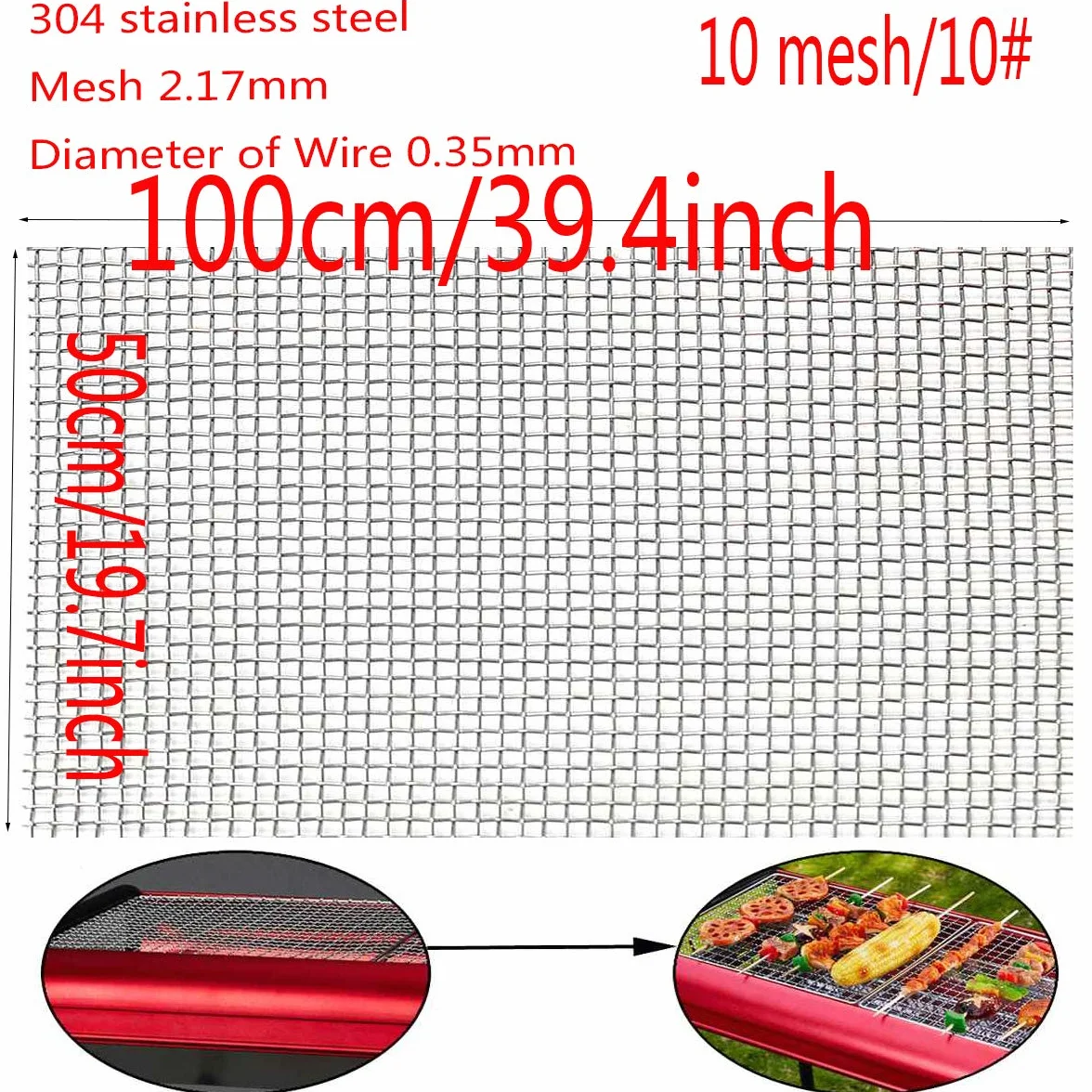 Acciaio Inox 304 Woven Wire Mesh 10 Mesh Rete Di Recinzione Rete Metallica Foglio 2,17 Millimetri Hole-50x100cm/19.7x39.4inch 2pcs